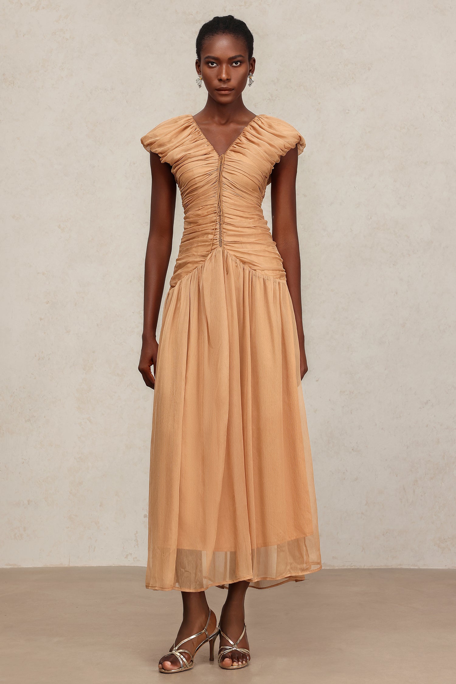 Thea V-Neck Sleeveless Folds Maxi Dress