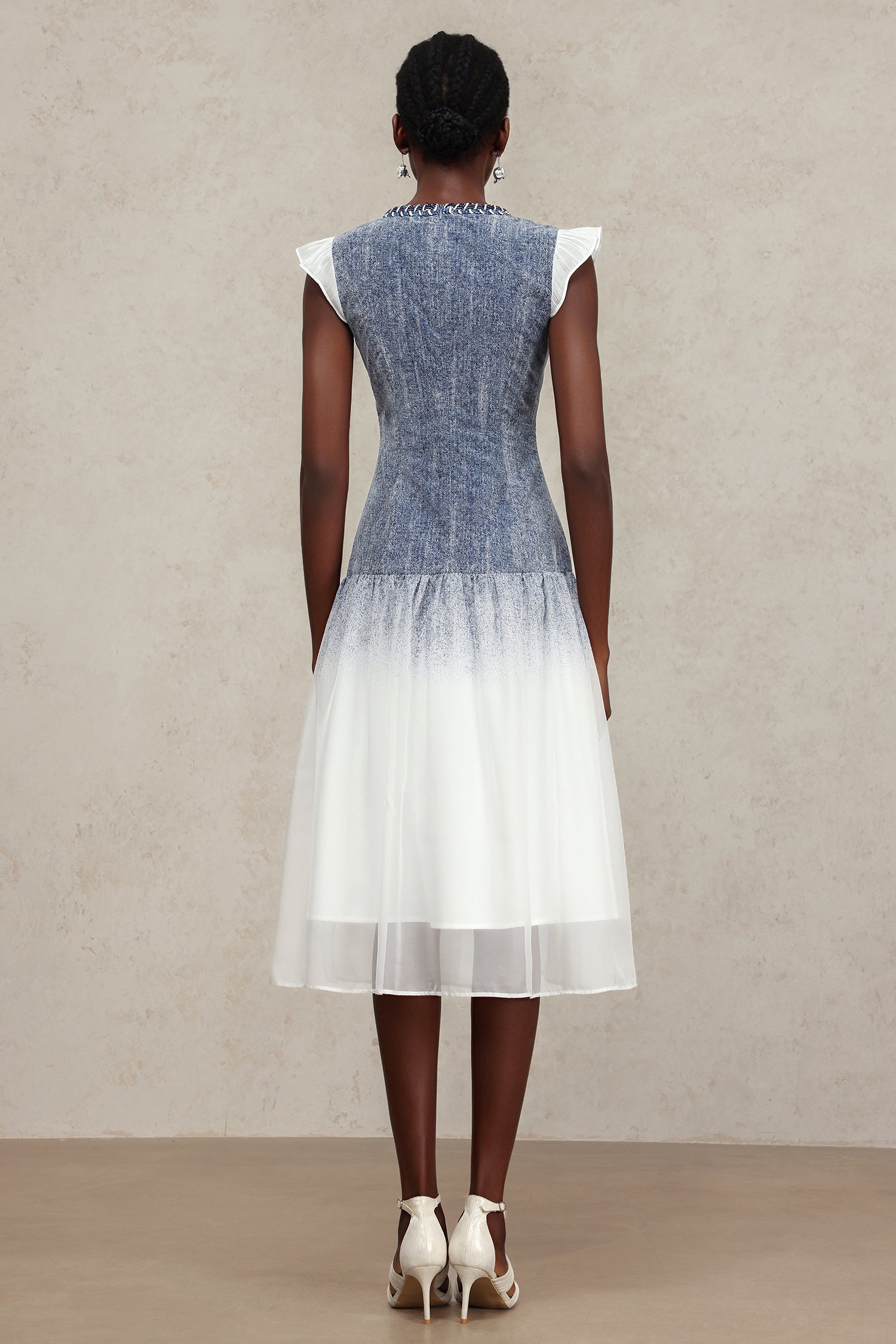 Hunter Round Neck Denim Printed Midi Dress