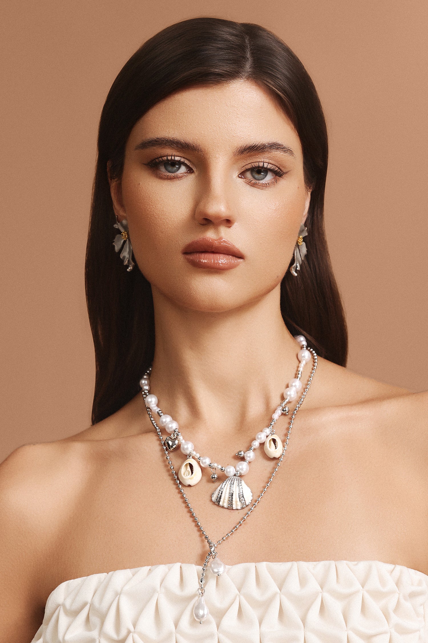 Ketrina Pearl Seashell Double Layer Necklace
