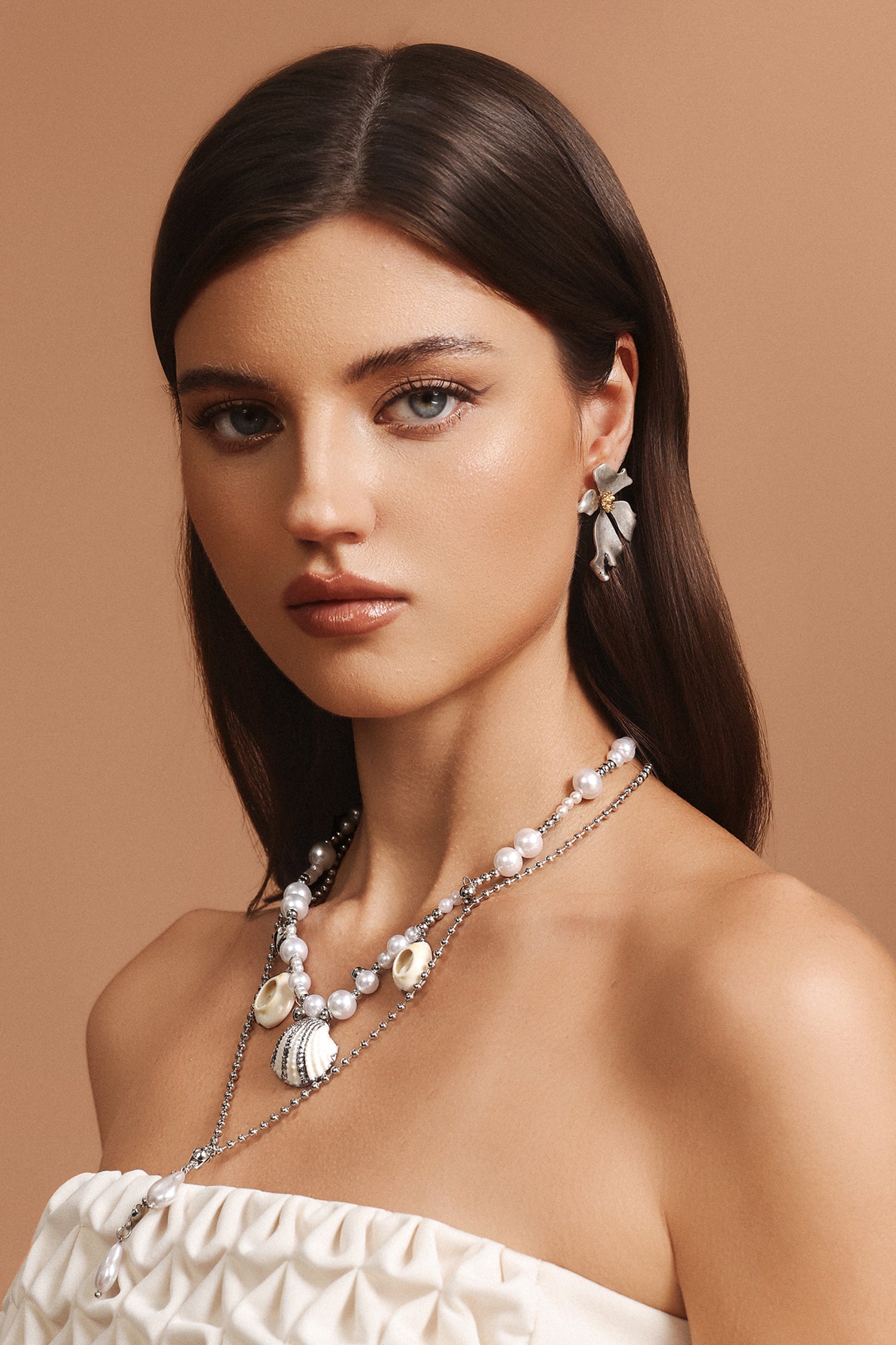 Ketrina Pearl Seashell Double Layer Necklace