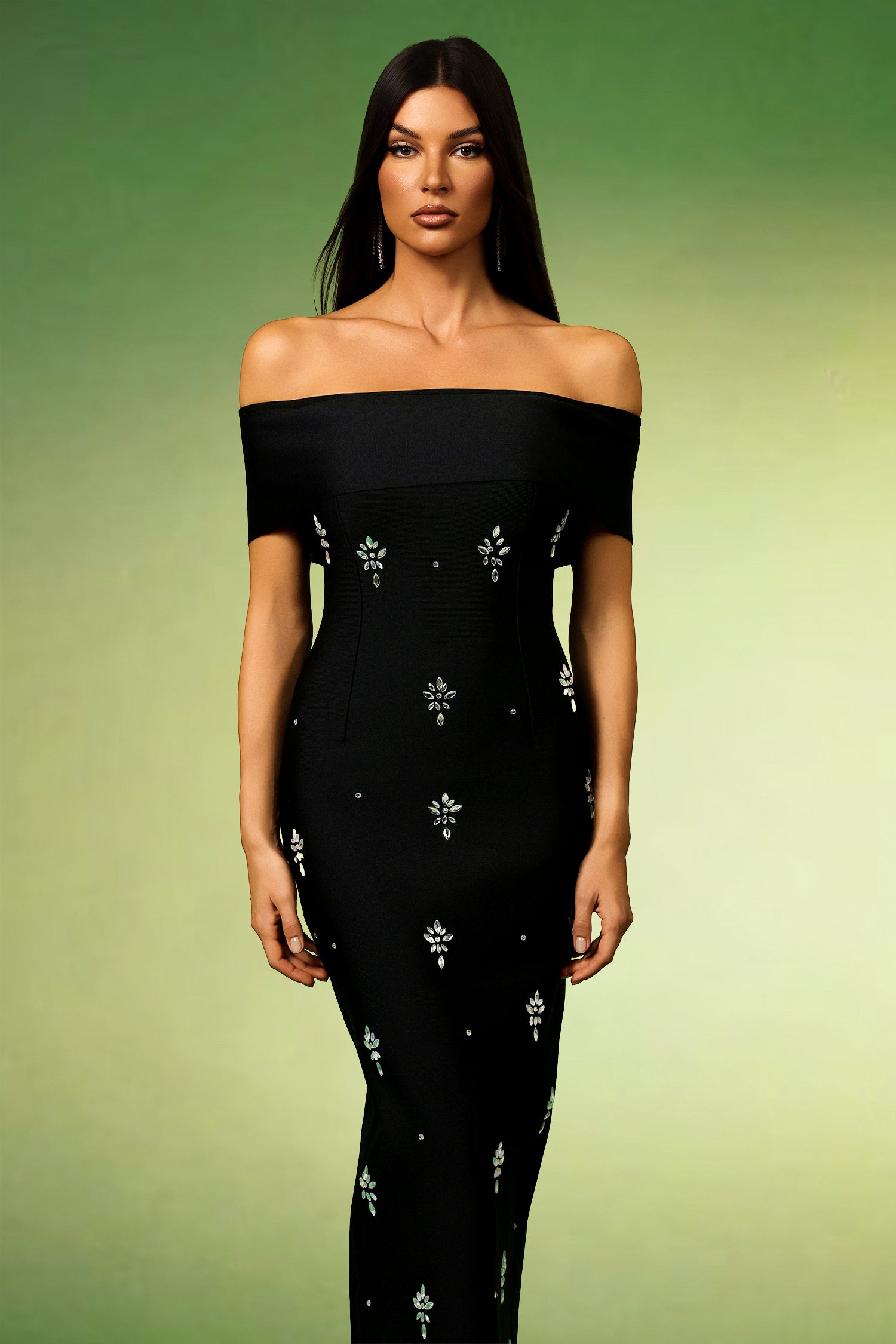 Lacai Off The Shoulder Sleeveless Diamond Bandage Maxi Dress