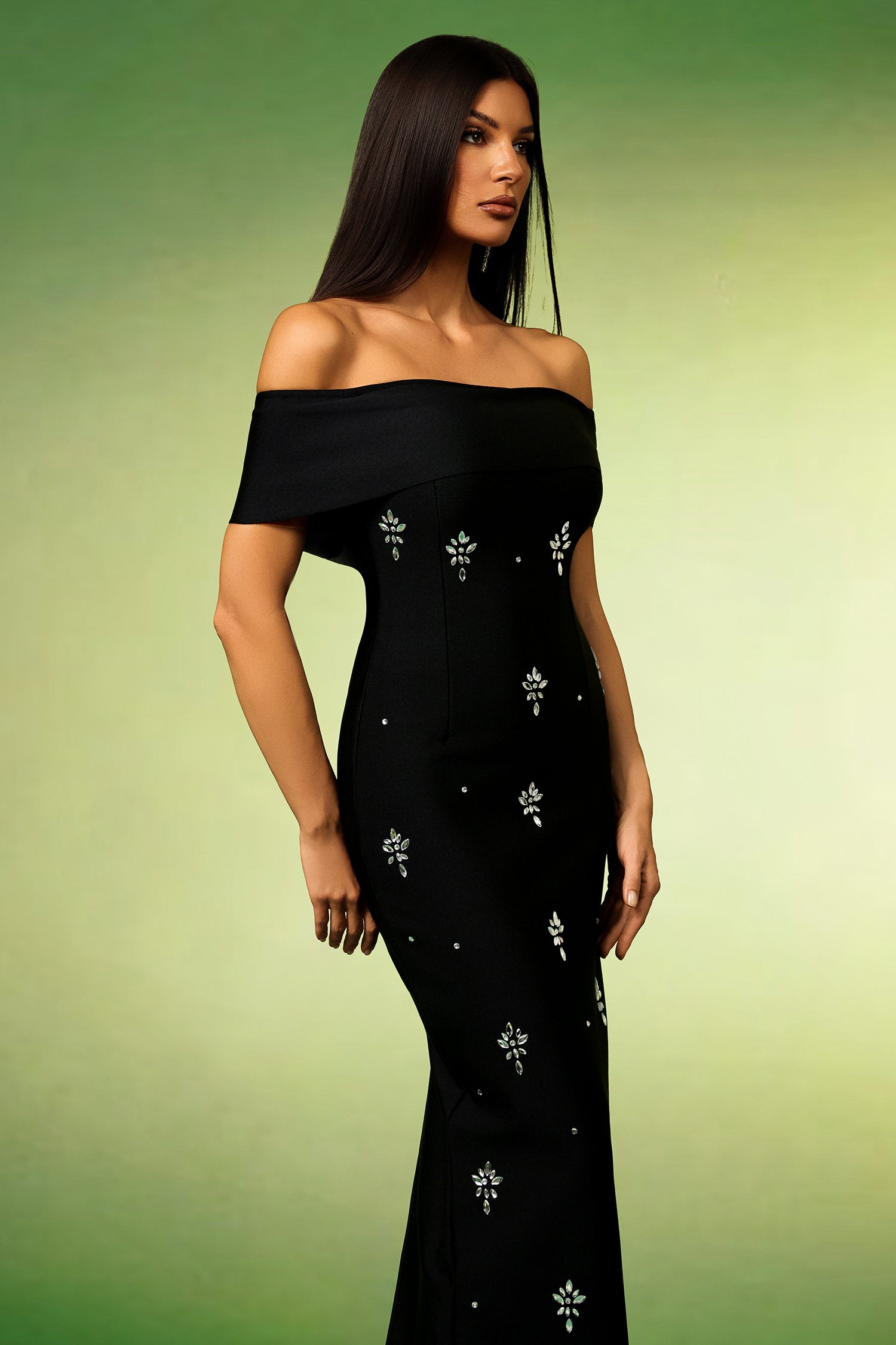 Lacai Off The Shoulder Sleeveless Diamond Bandage Maxi Dress