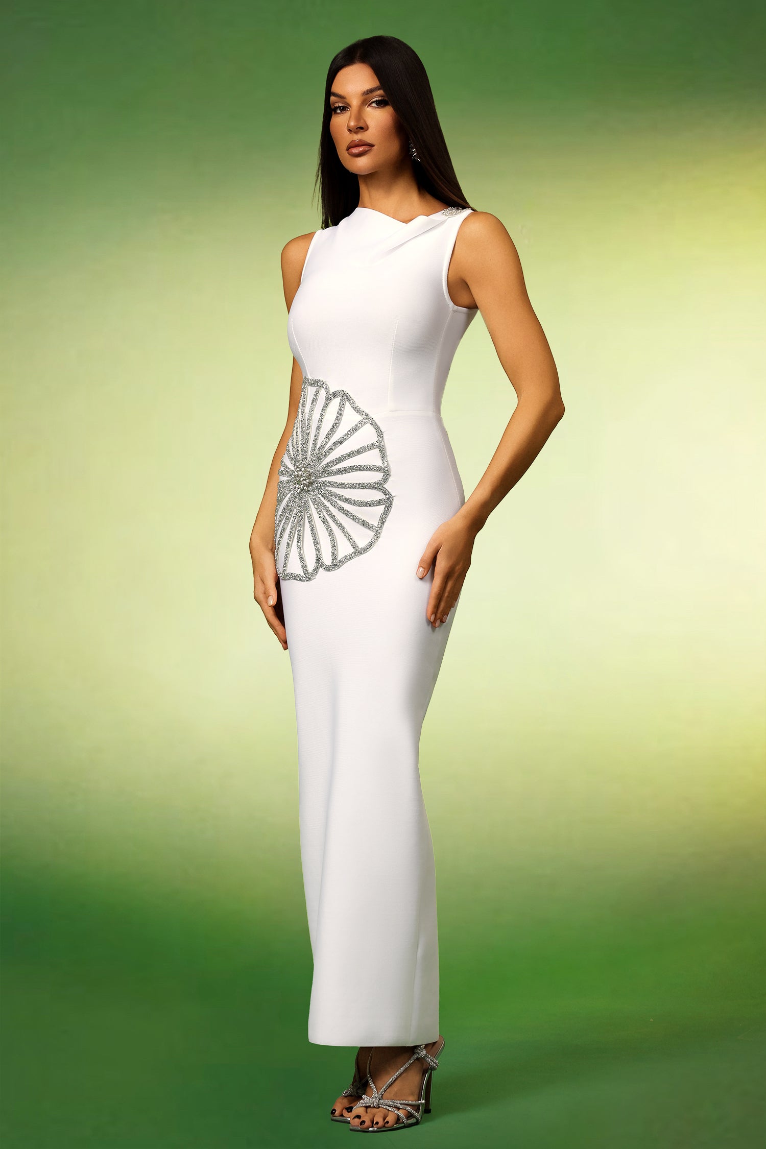 Marlina Sleeveless Diamond Flowers Bandage Maxi Dress