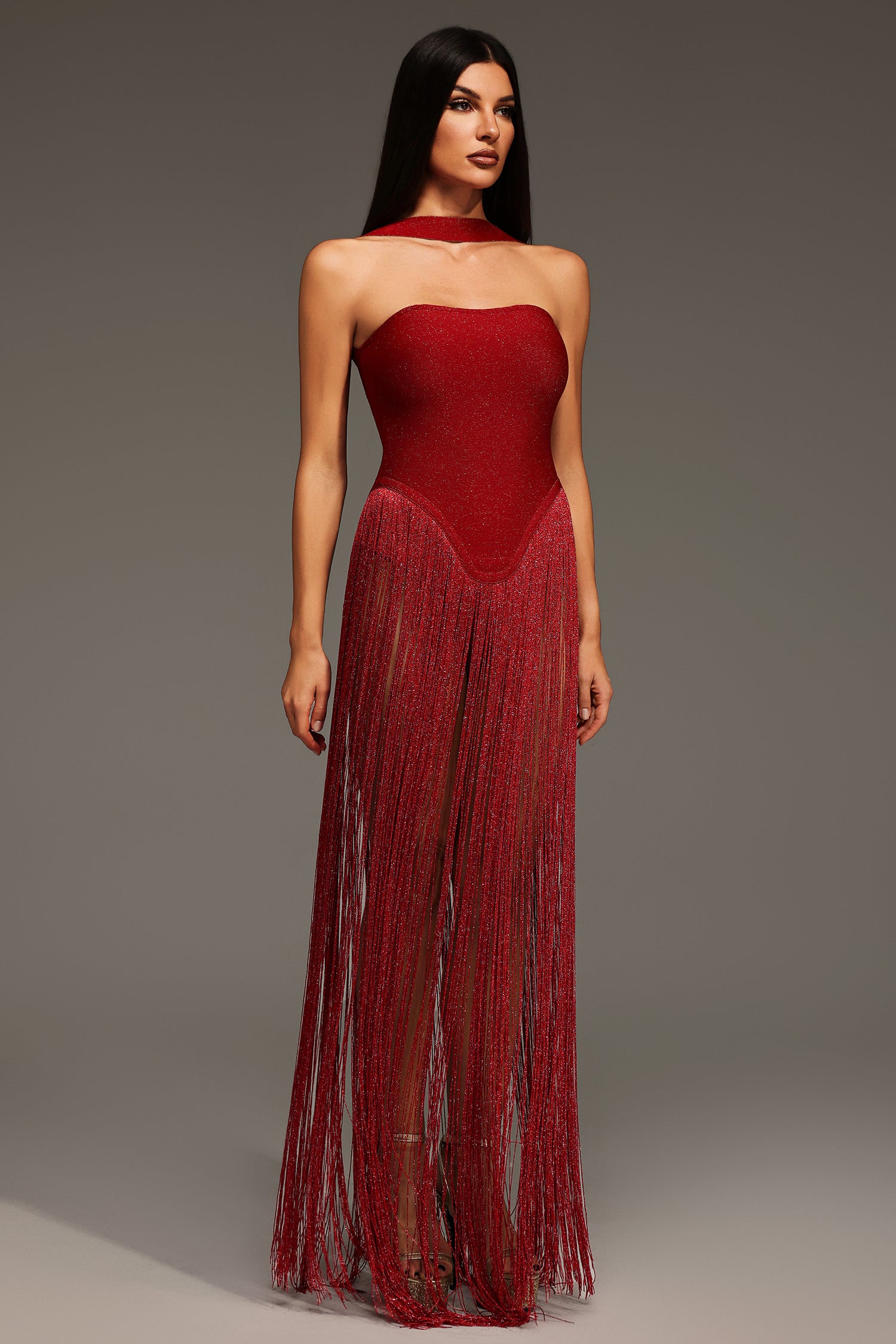 Morgan Halter SleevelessTassel Bandage Bodysuit