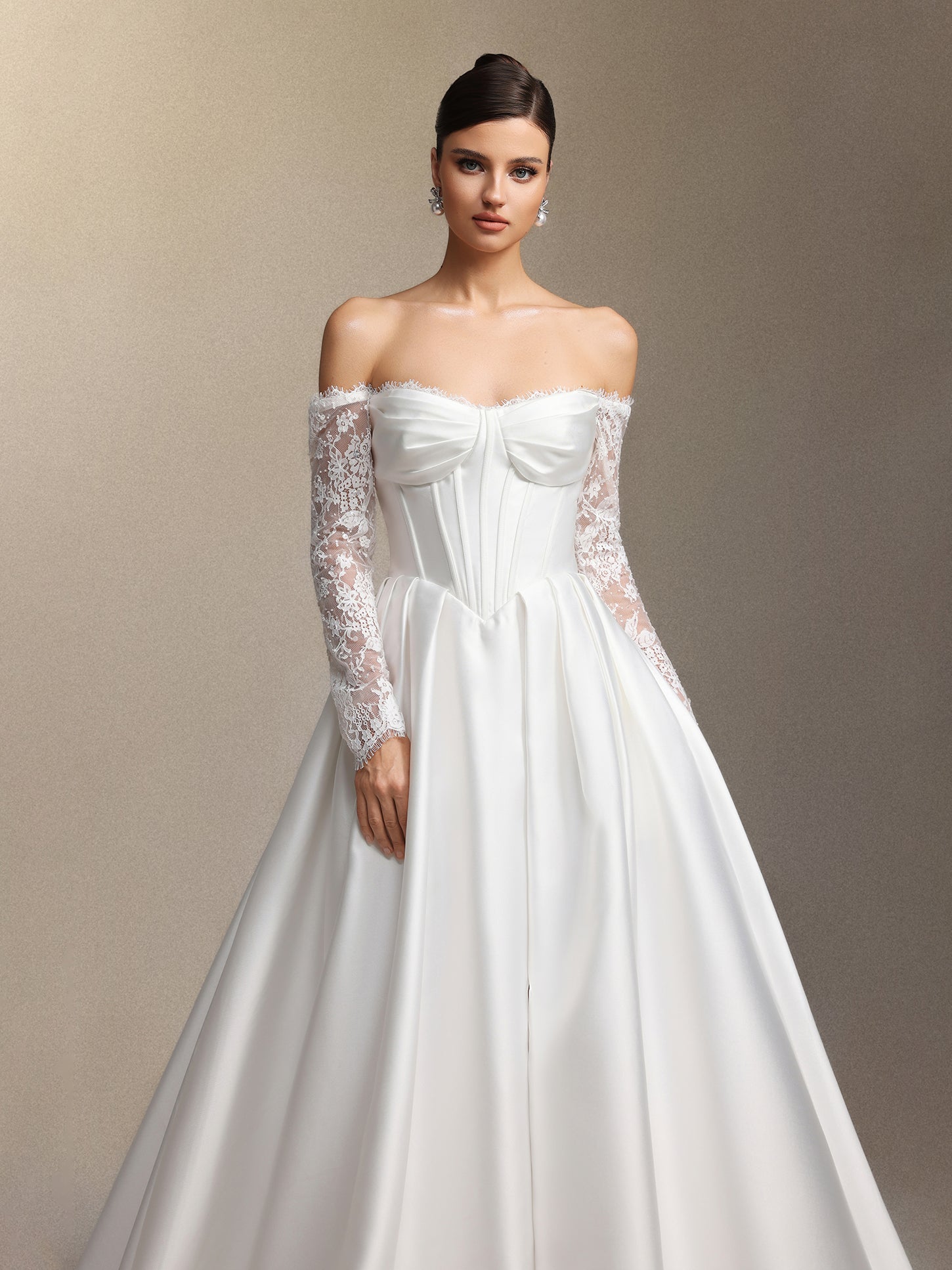 Makani Strapless lace sleeved fishbone maxi wedding dress