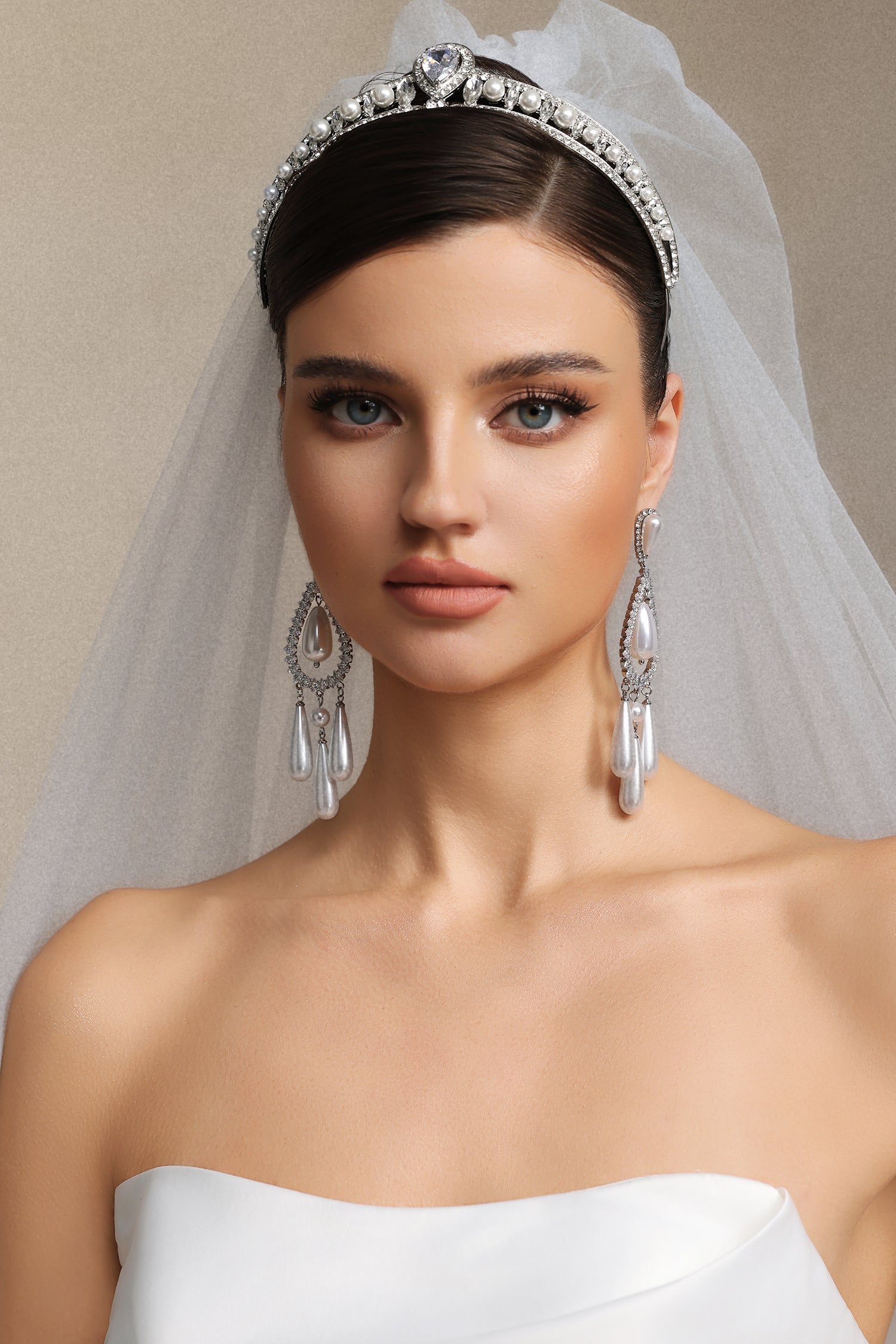 Oval Diamond Pearl  Tassels Earrings