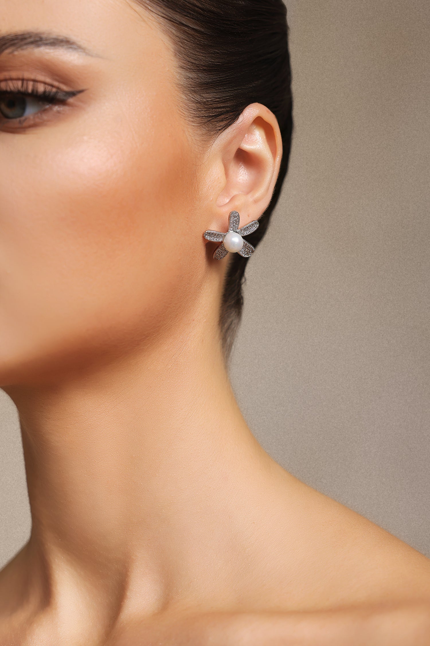 Rosanna Flower Diamond Pearl Earrings