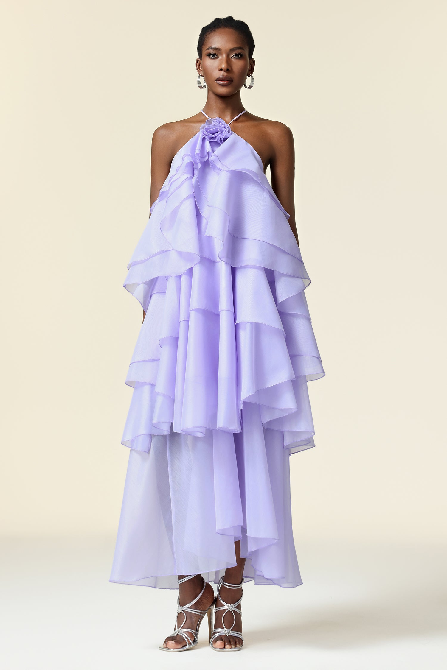 Savier Sleeveless Flower Folds Maxi Dress