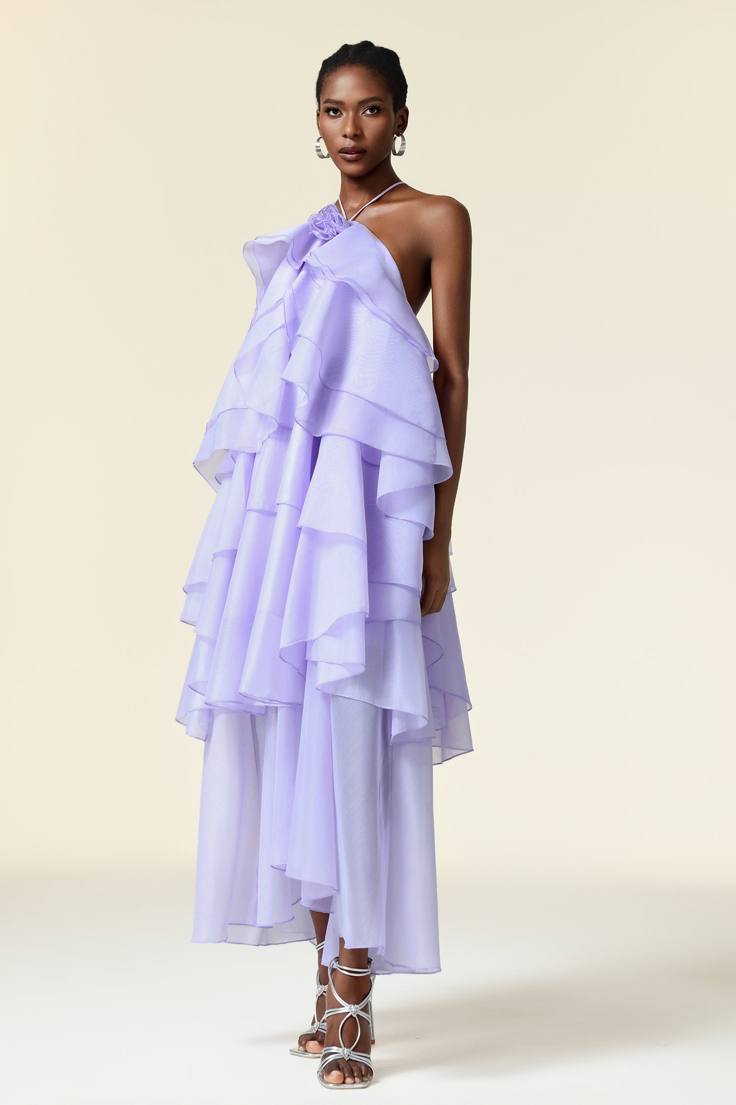 Savier Sleeveless Flower Folds Maxi Dress