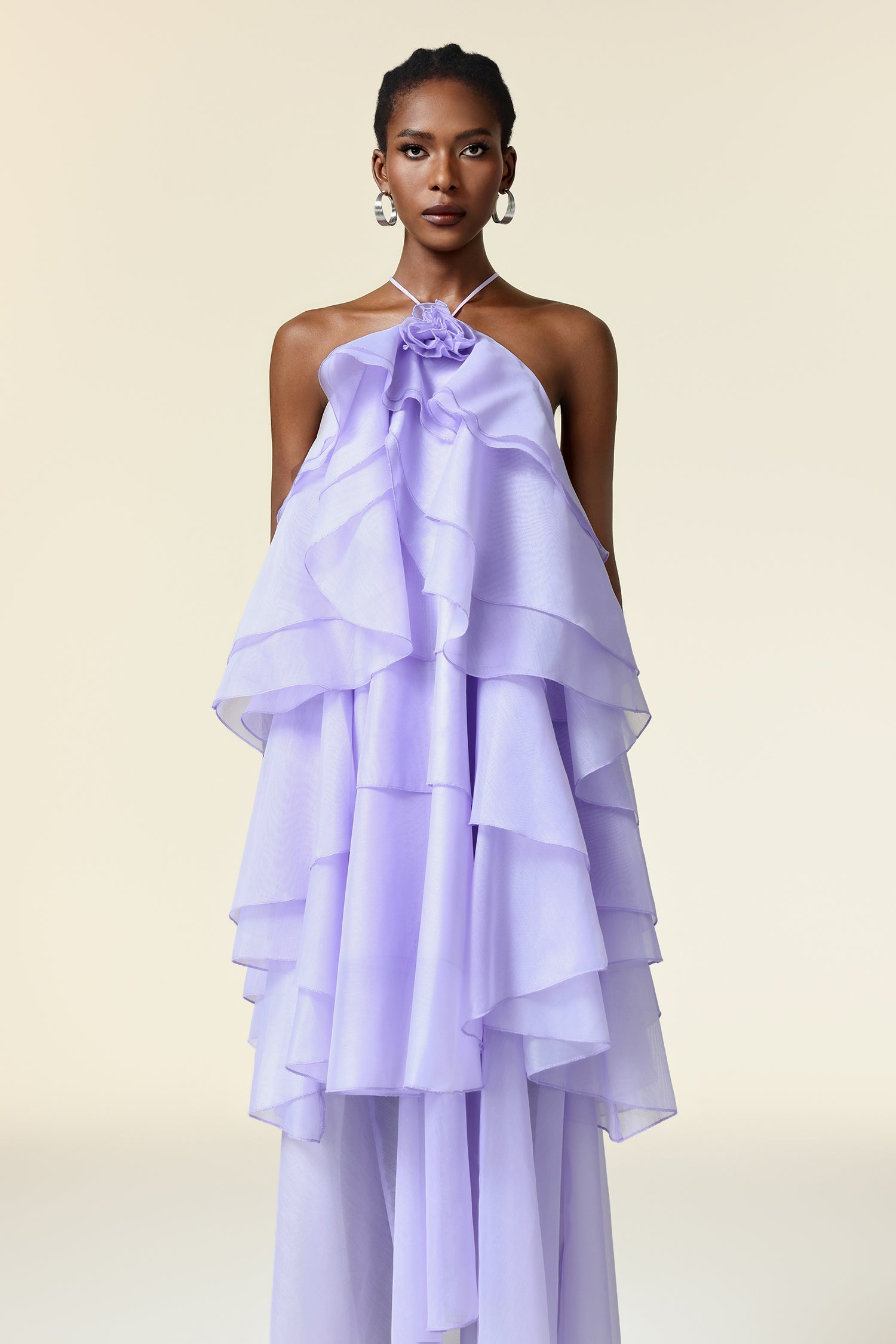 Savier Sleeveless Flower Folds Maxi Dress