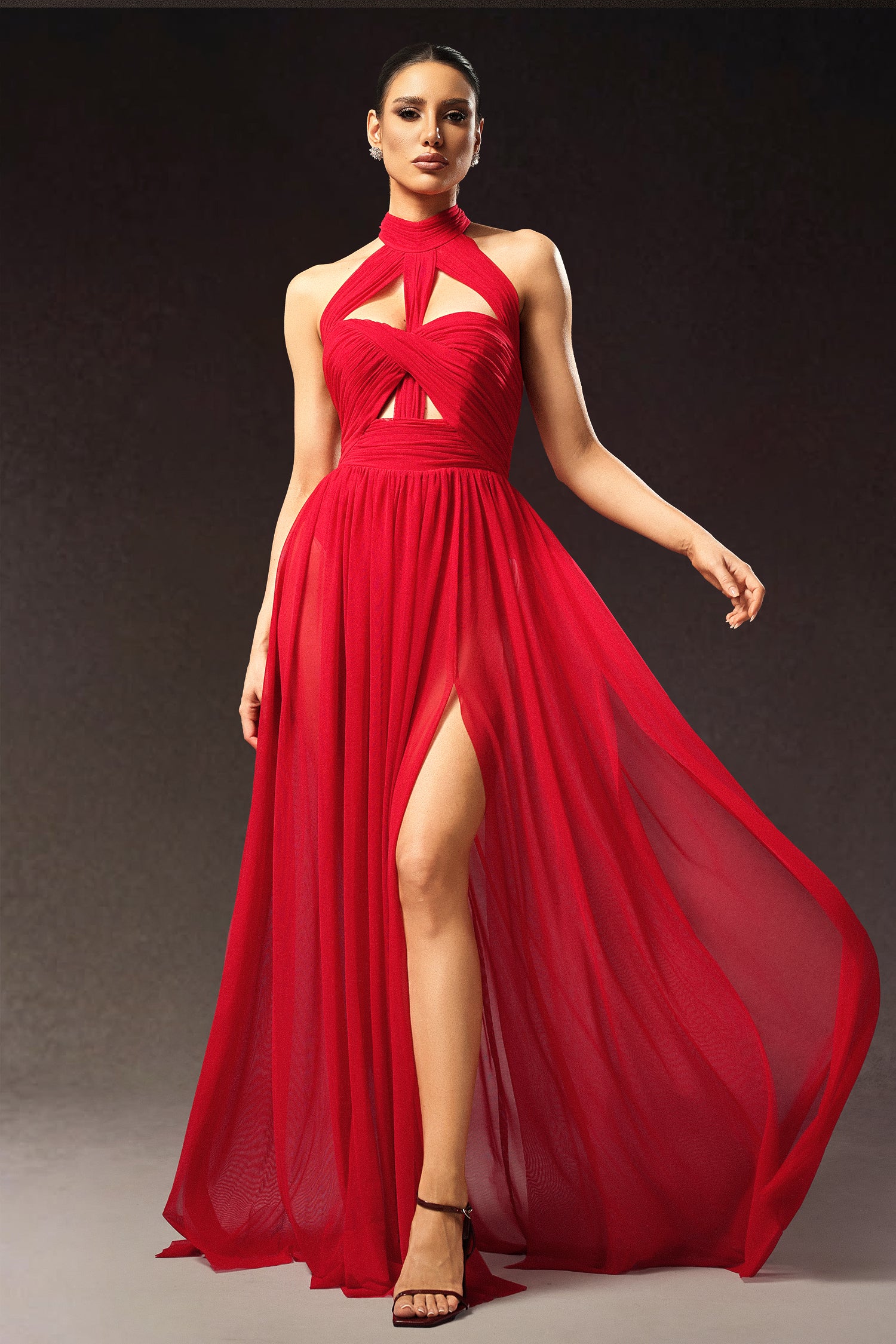 Tesare Halter Sleeveless Hollow Out Maxi Dress