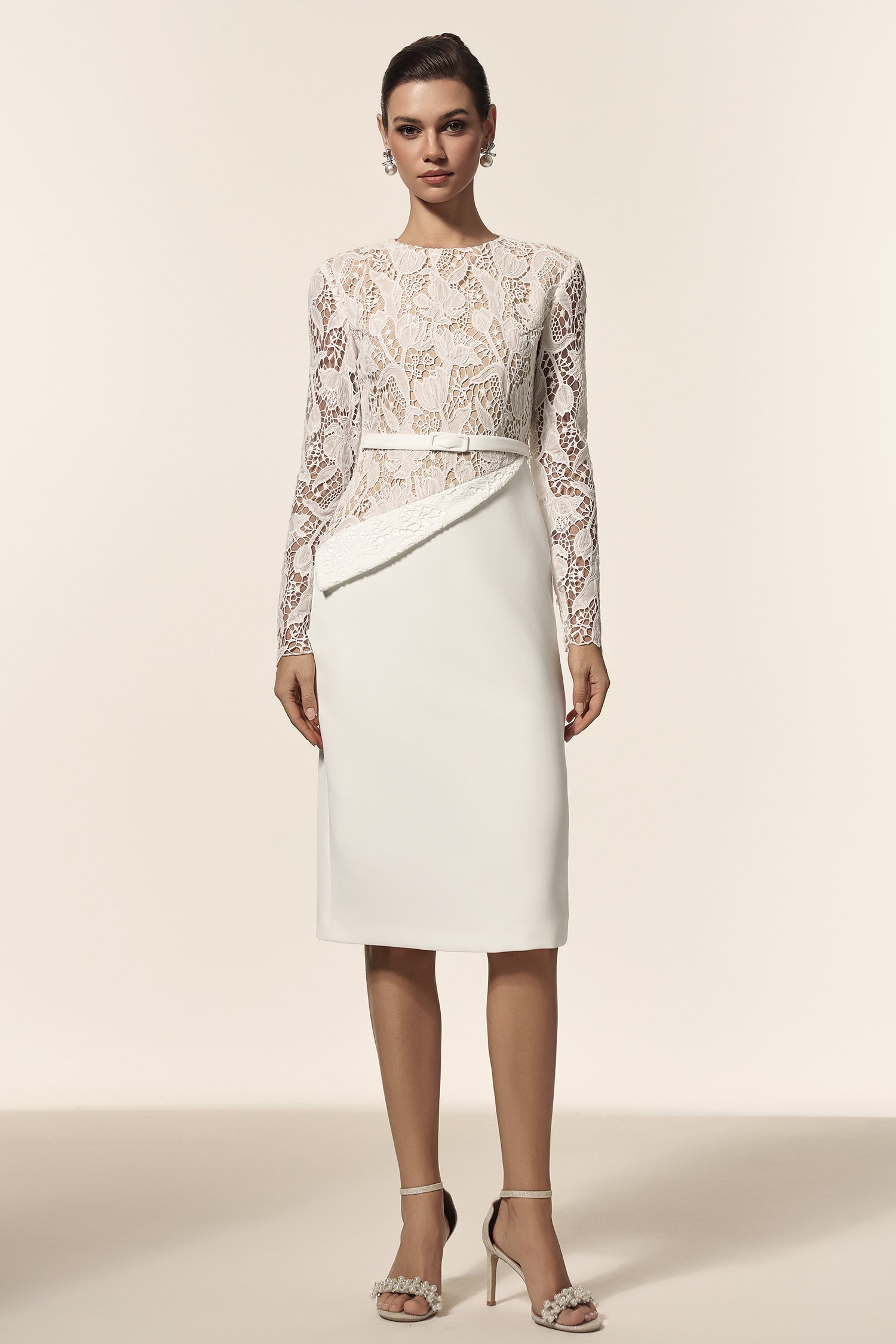 Kerin Round Neck Long Sleeves Lace Midi Dress