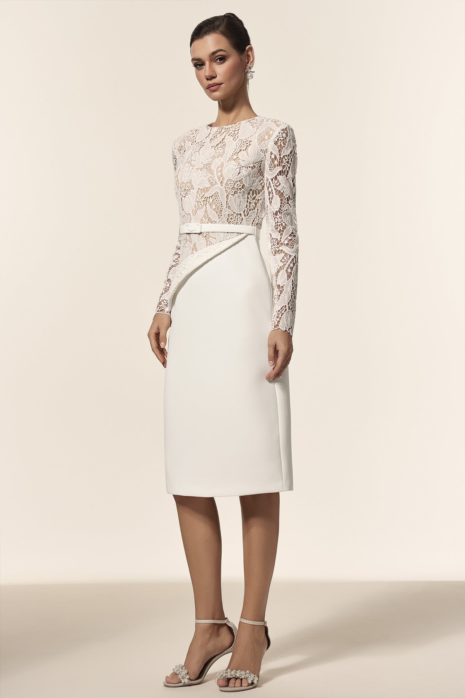 Kerin Round Neck Long Sleeves Lace Midi Dress