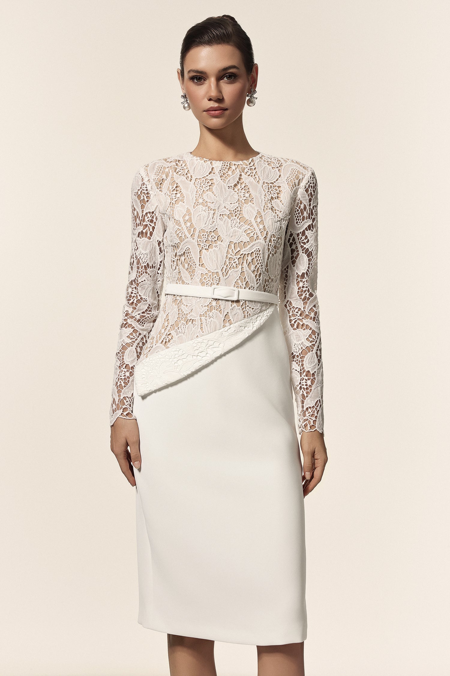 Kerin Round Neck Long Sleeves Lace Midi Dress