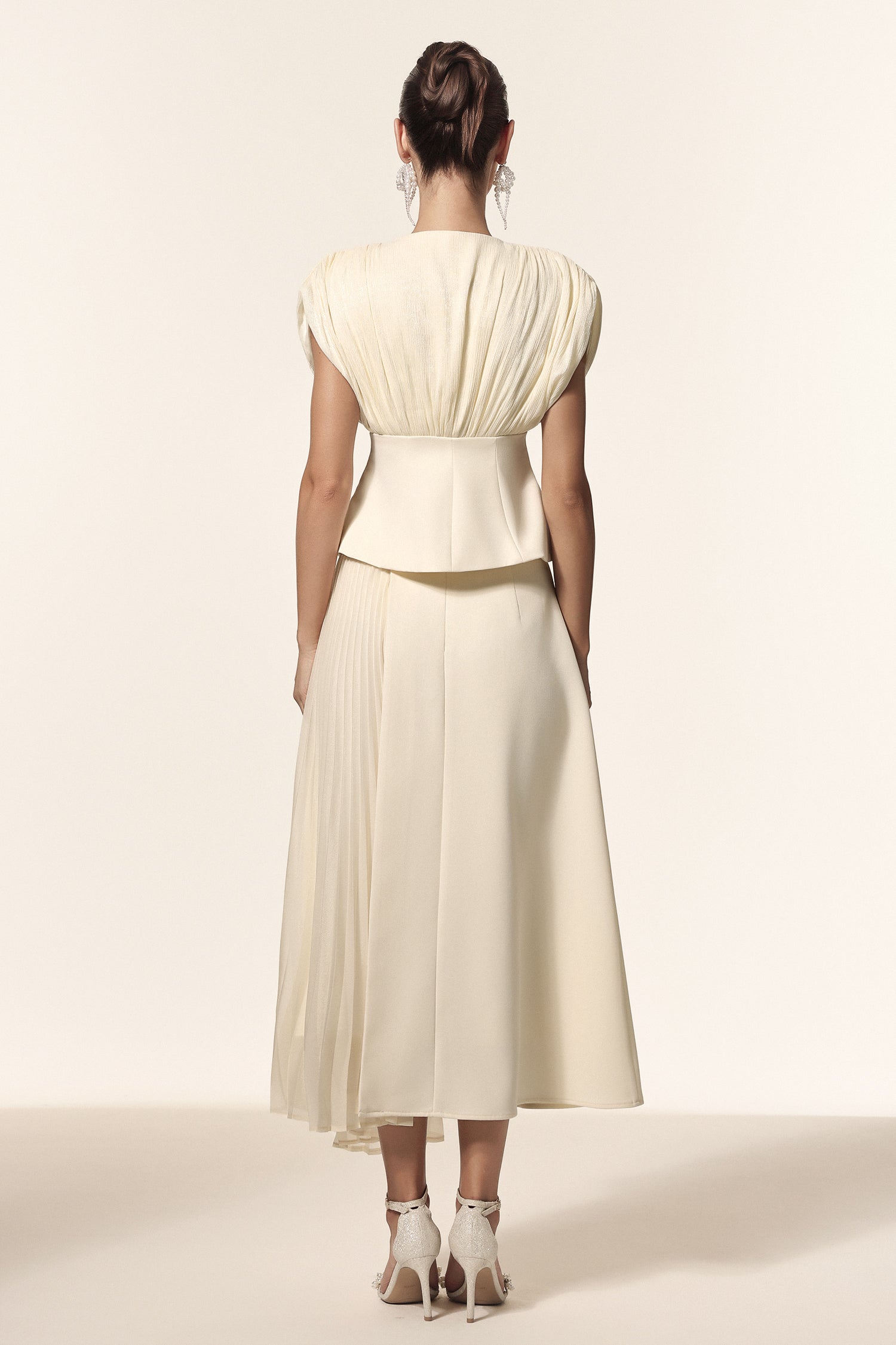 Harli V-Neck Sleeveless Folds Top And Skirt Two-Piece Set