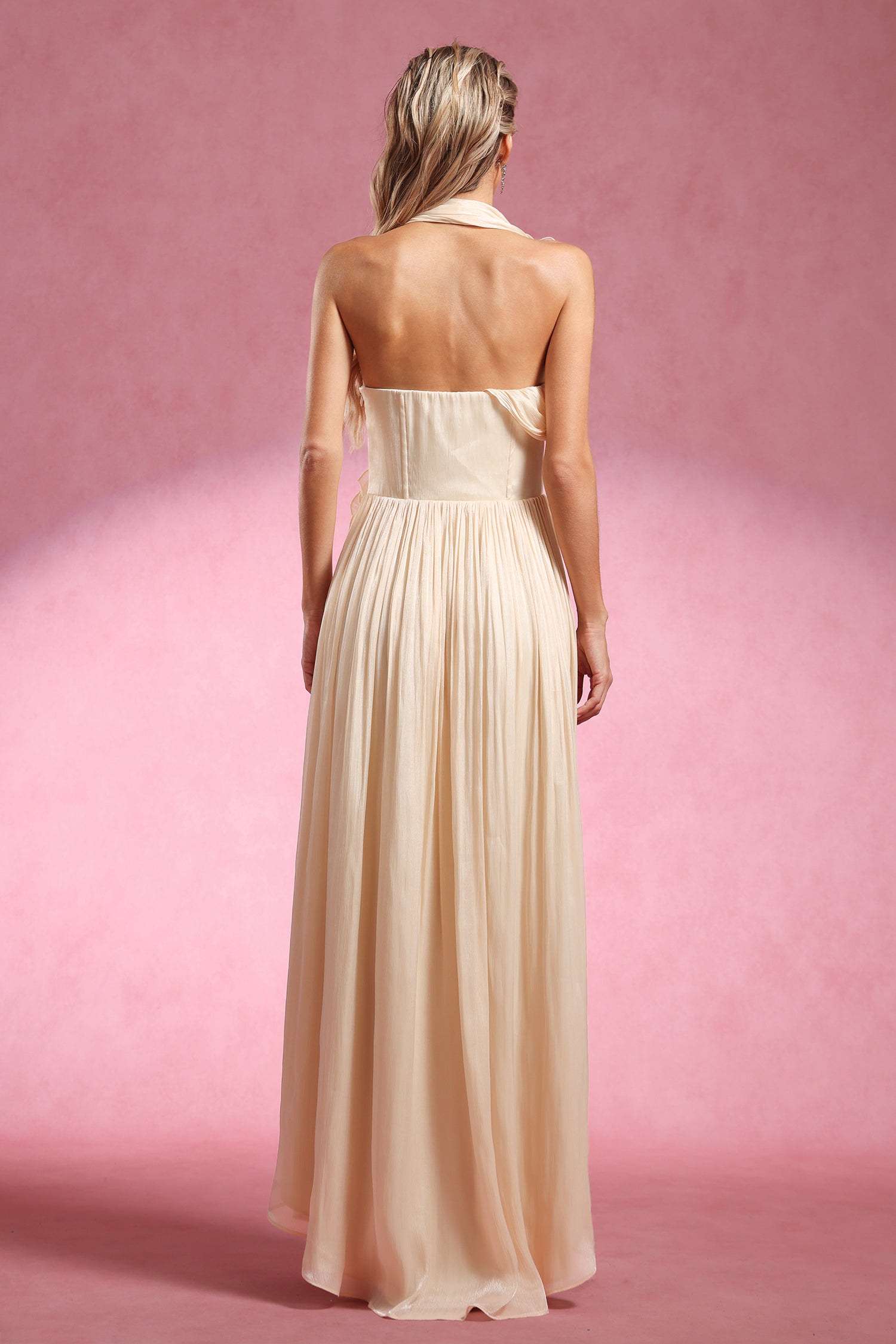 Davina Halter Sleeveless Flower Slit Maxi Dress