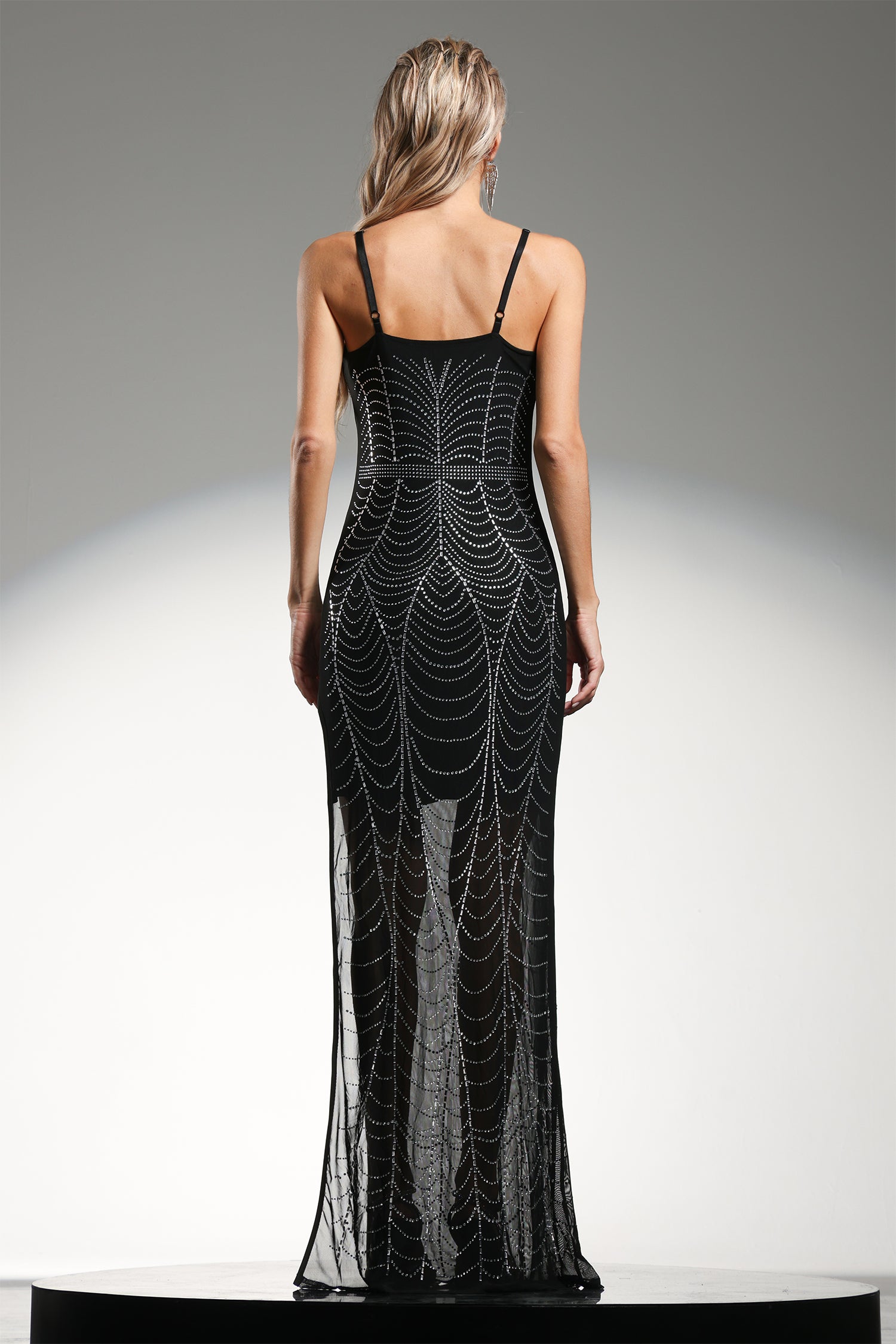 Zenobia Sleeveless Slit Diamond Maxi Dress