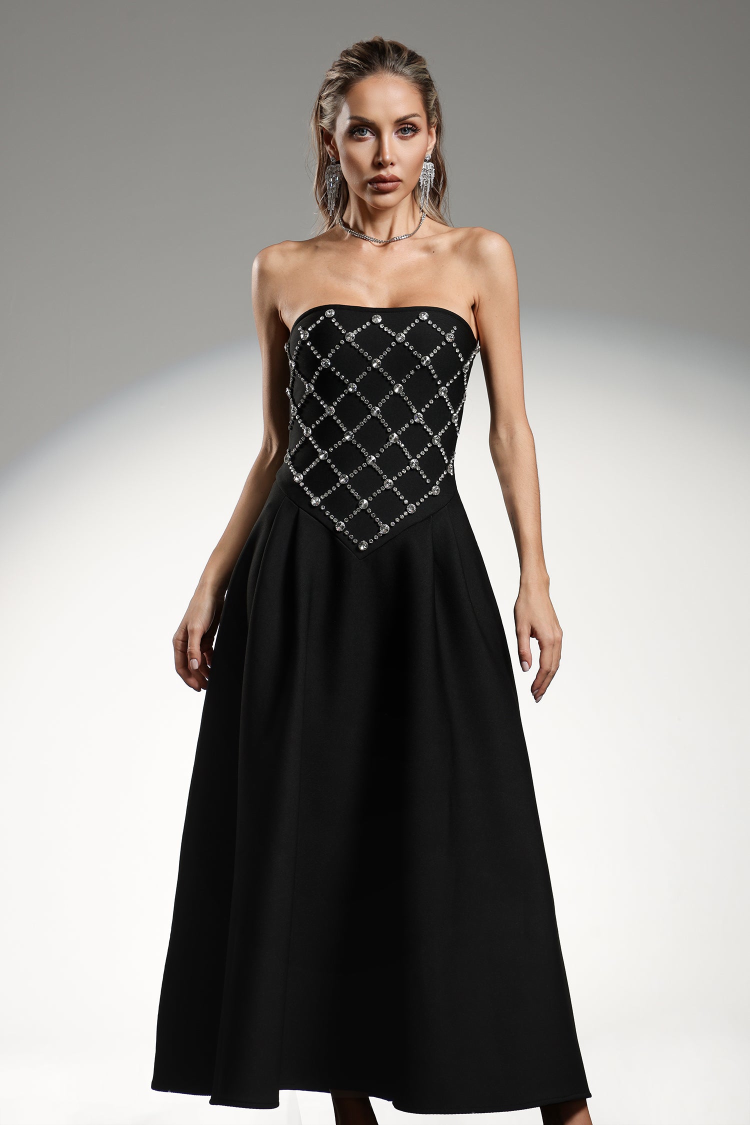 Ganera Sleeveless Diamond Bandage Midi Dress