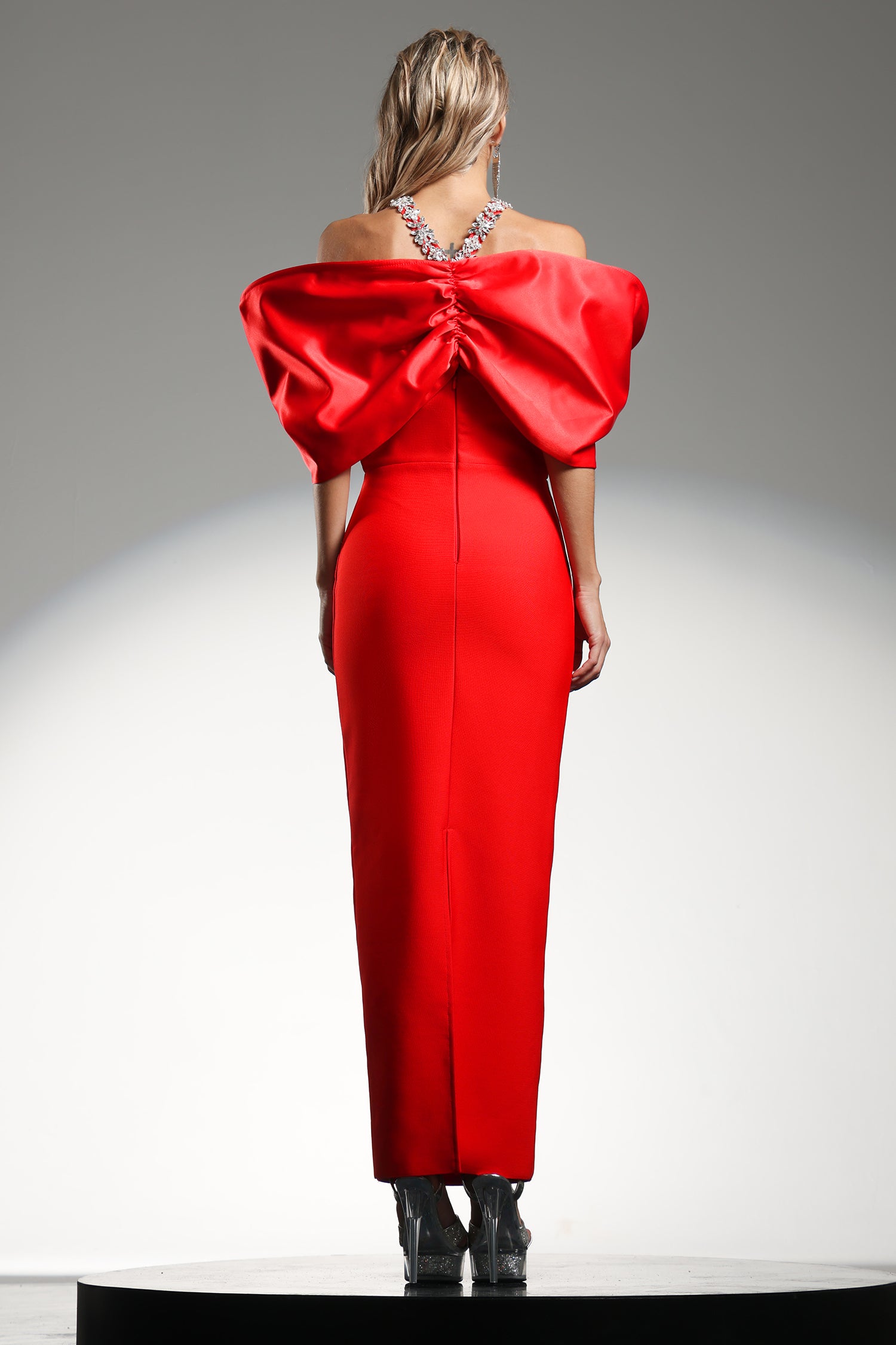 Della Halter Sleeveless Diamond Bow Bandage Red Maxi Dress