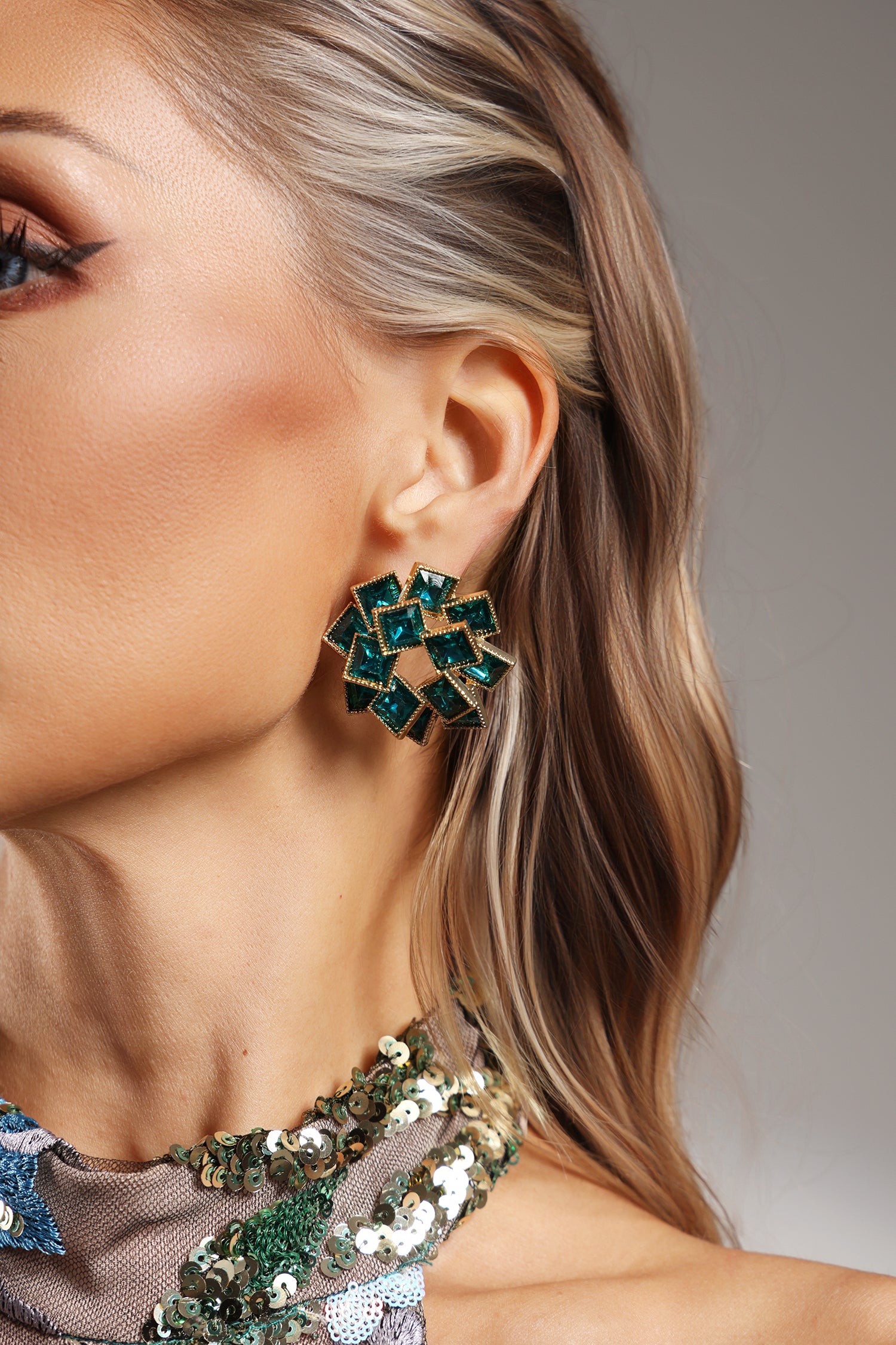 Kiwis Geometry Metal Green Earrings