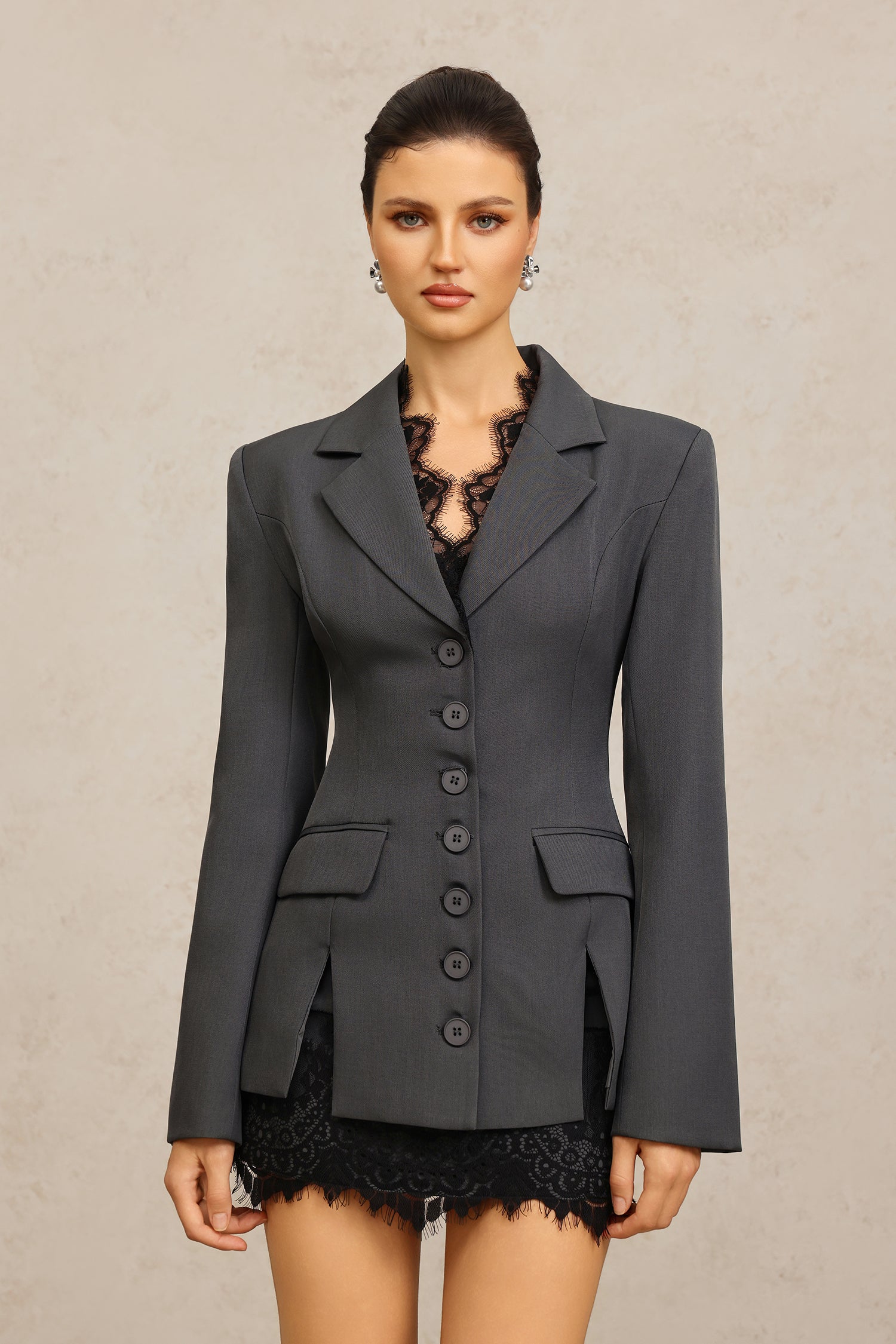 Sydnie Long Sleeves Lace Flowers Top And Skirt Two-Piece Set