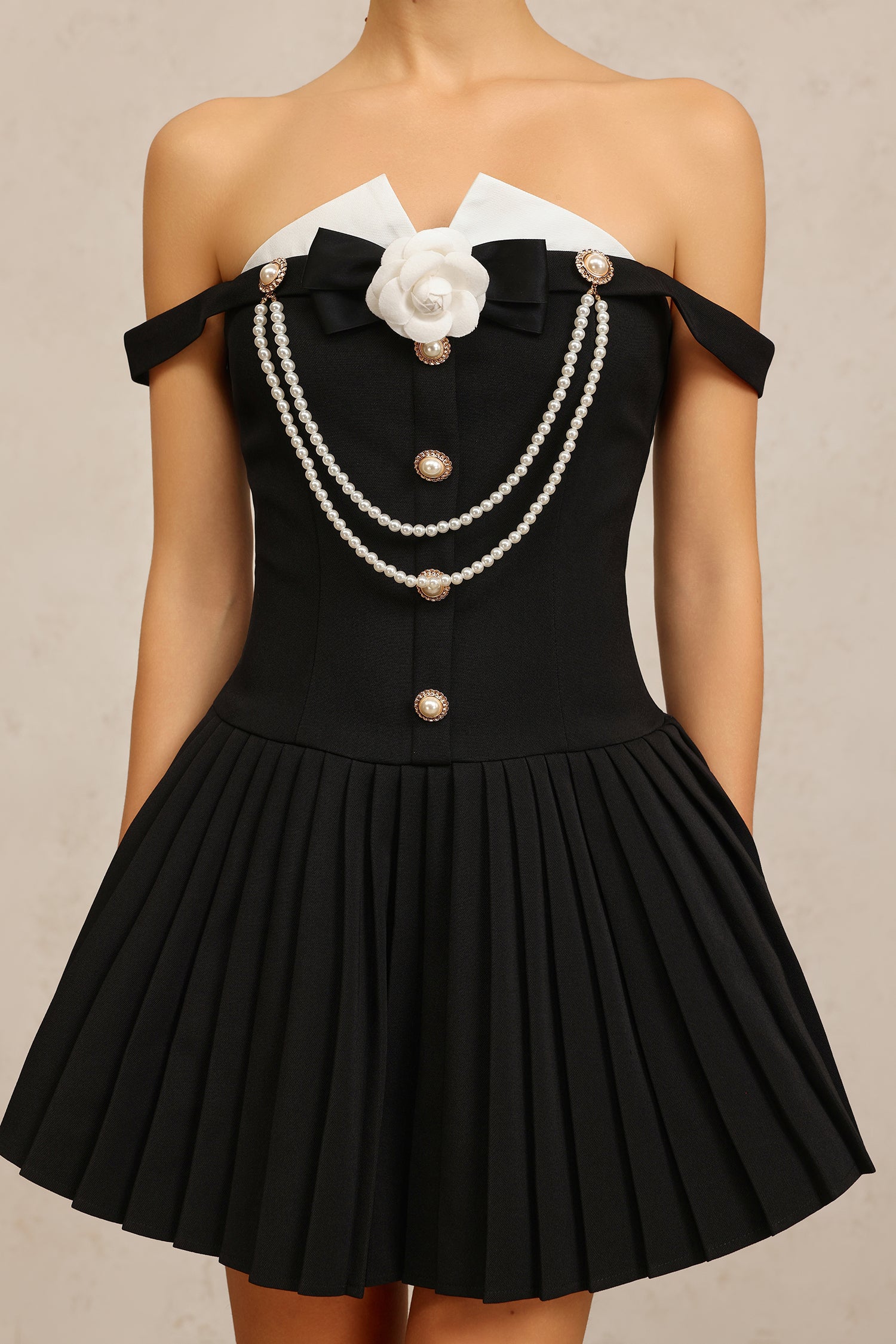 Vivien Off-The-Shoulder Folds Flower Mini Dress