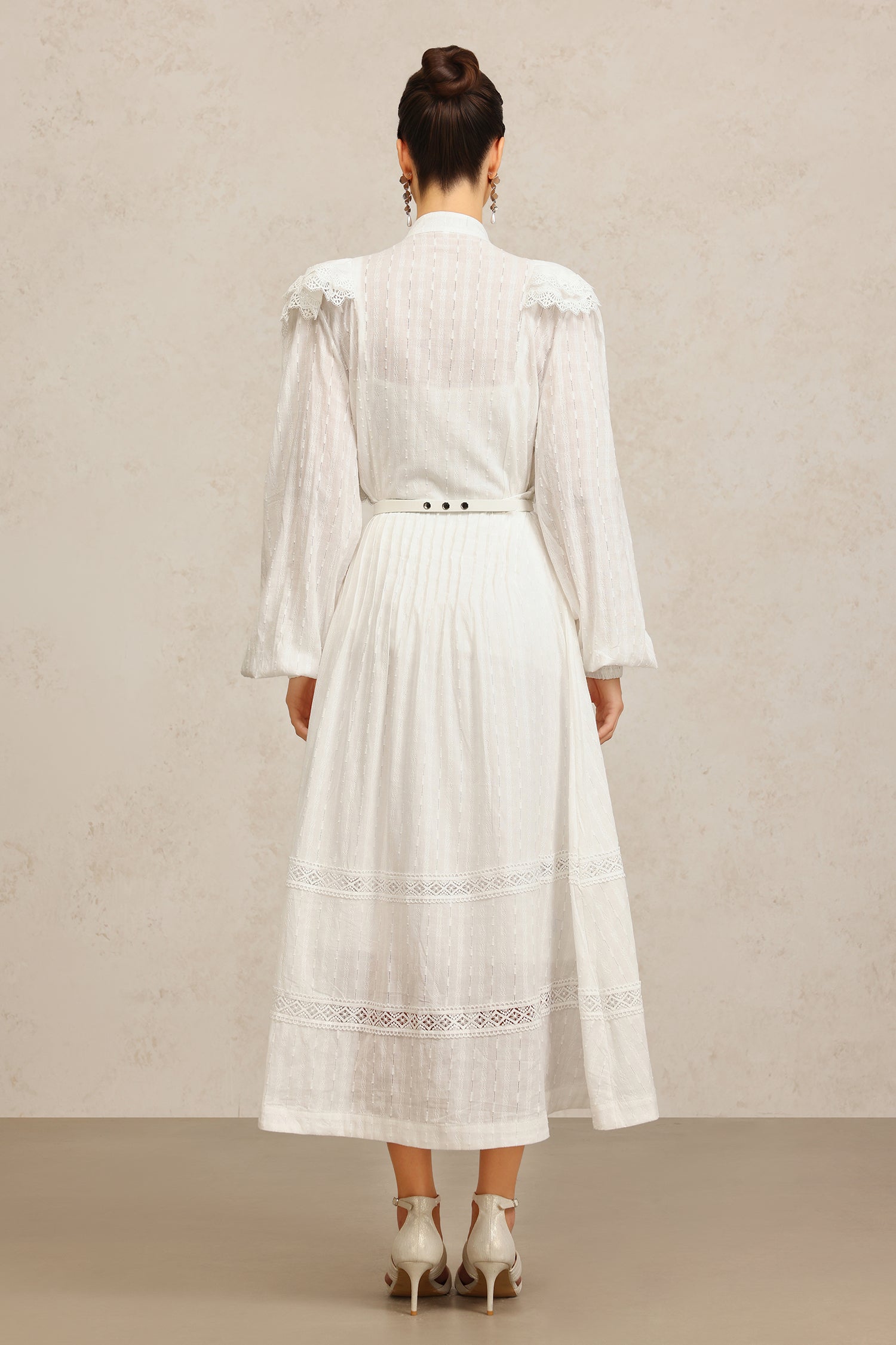 Ditala Long Sleeves Lace Folds Top And Skirt Two-Piece Set