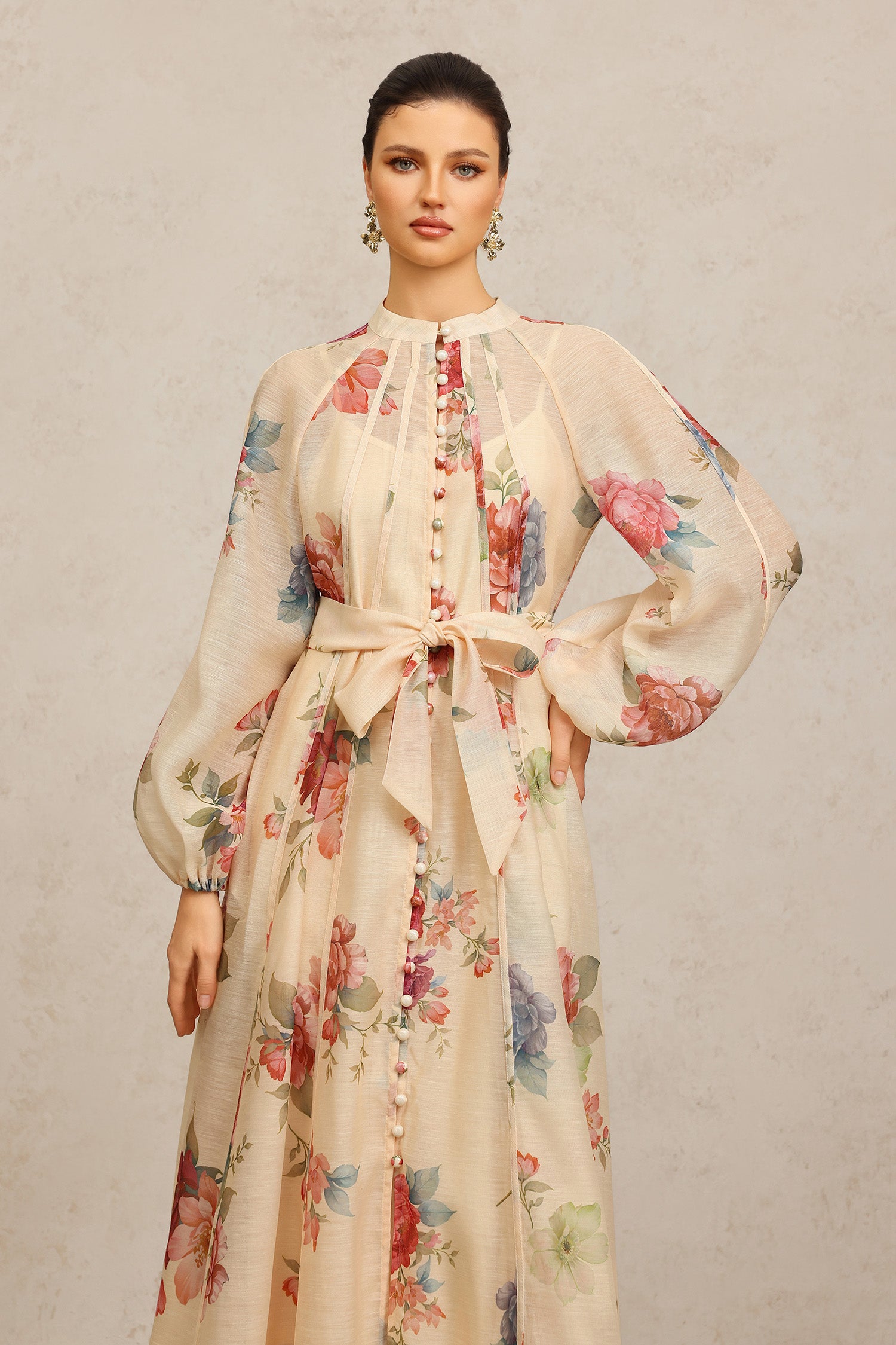 Neal Long Sleeves Floral Printed Maxi Dress