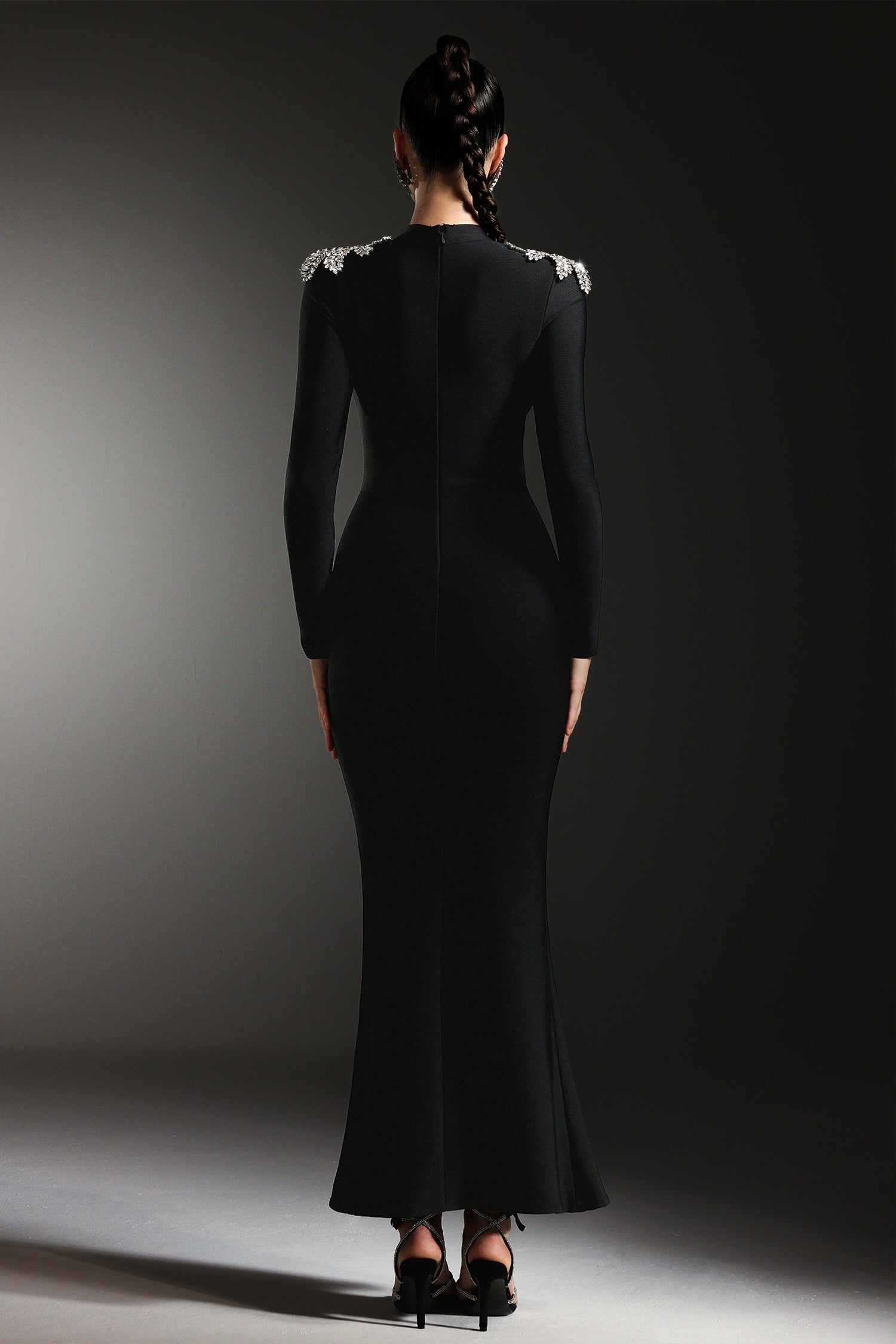 Saloha Long Sleeves Diamond Slit Fish Tail Bandage Maxi Dress