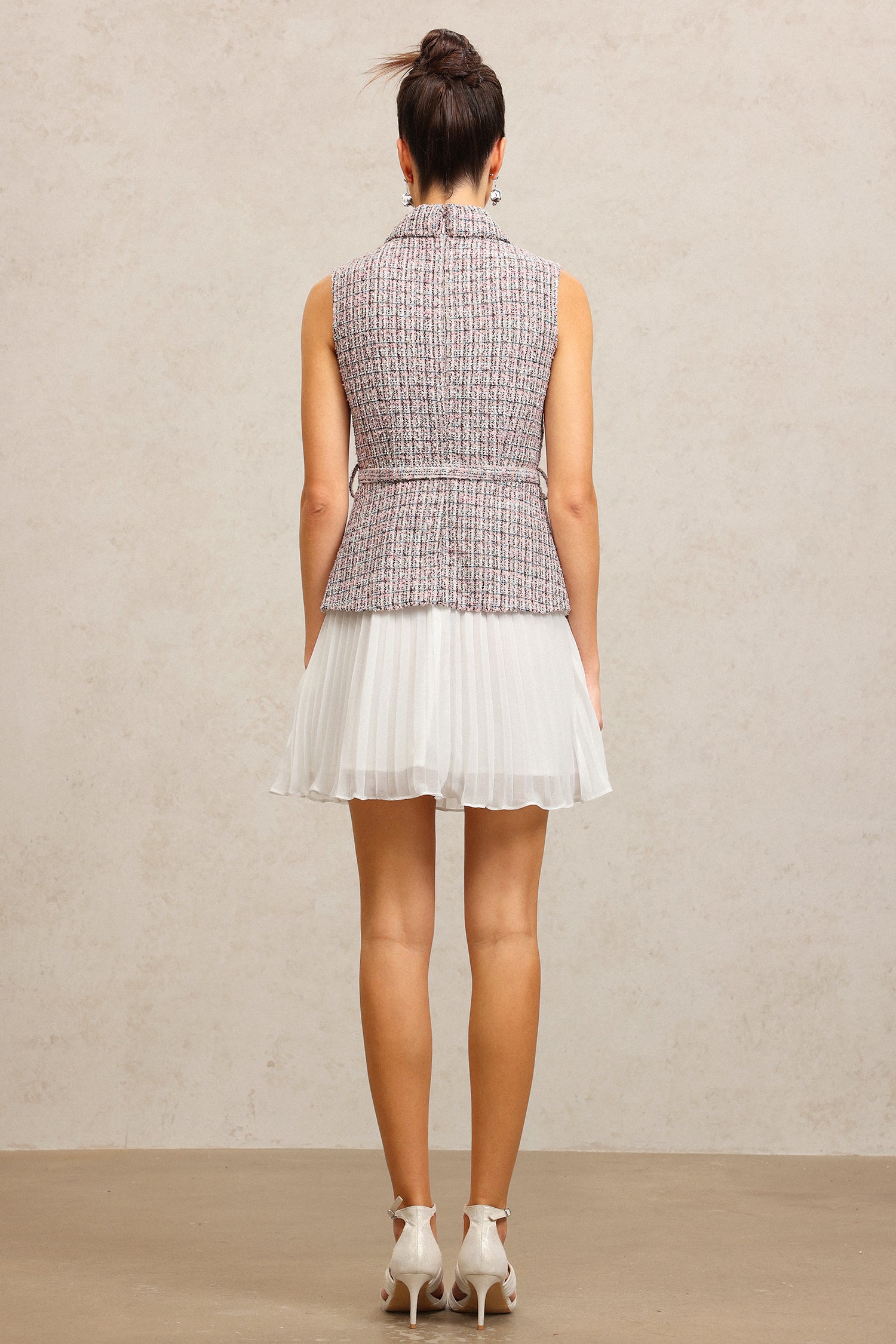 Gail Lapel Sleeveless Folds Mini Dress