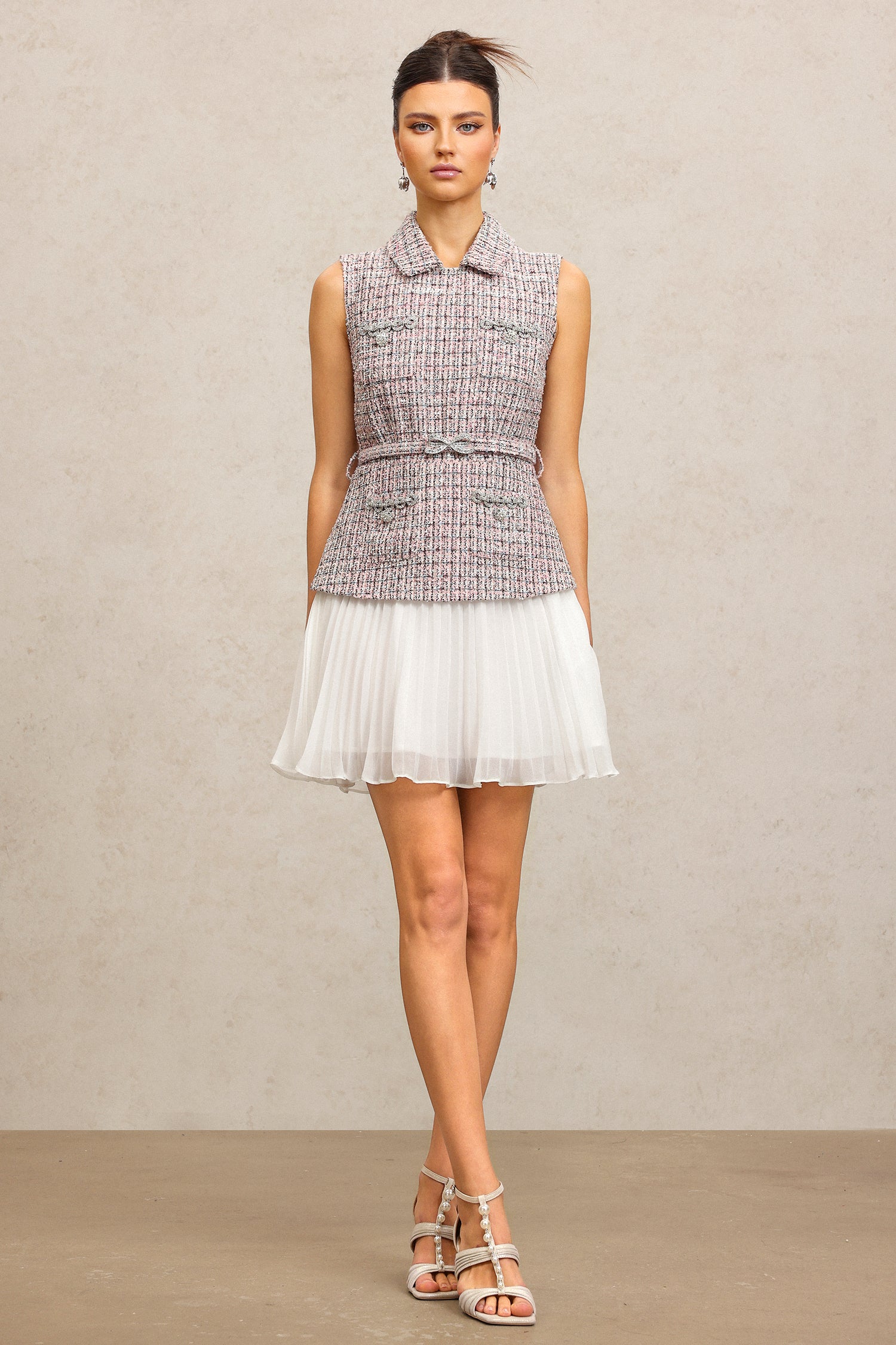 Gail Lapel Sleeveless Folds Mini Dress