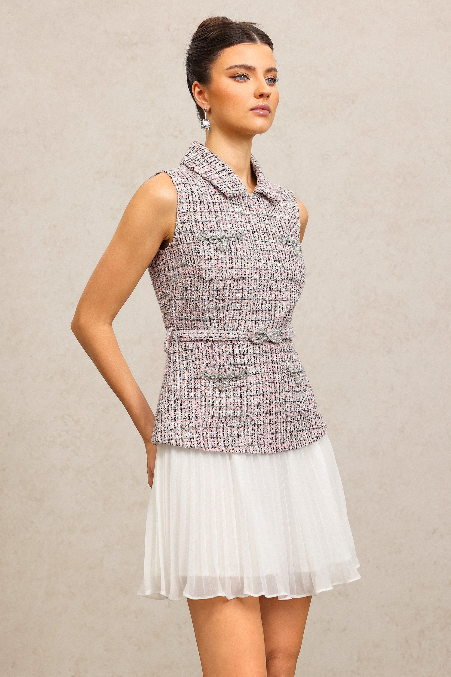 Gail Lapel Sleeveless Folds Mini Dress