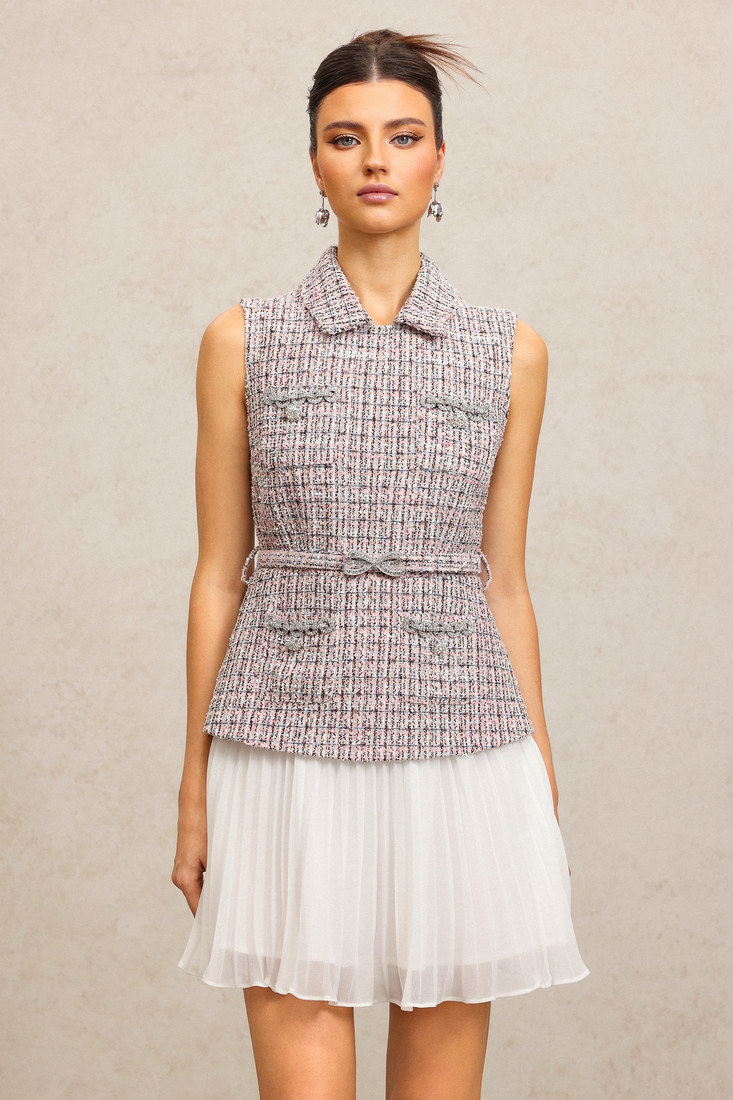 Gail Lapel Sleeveless Folds Mini Dress