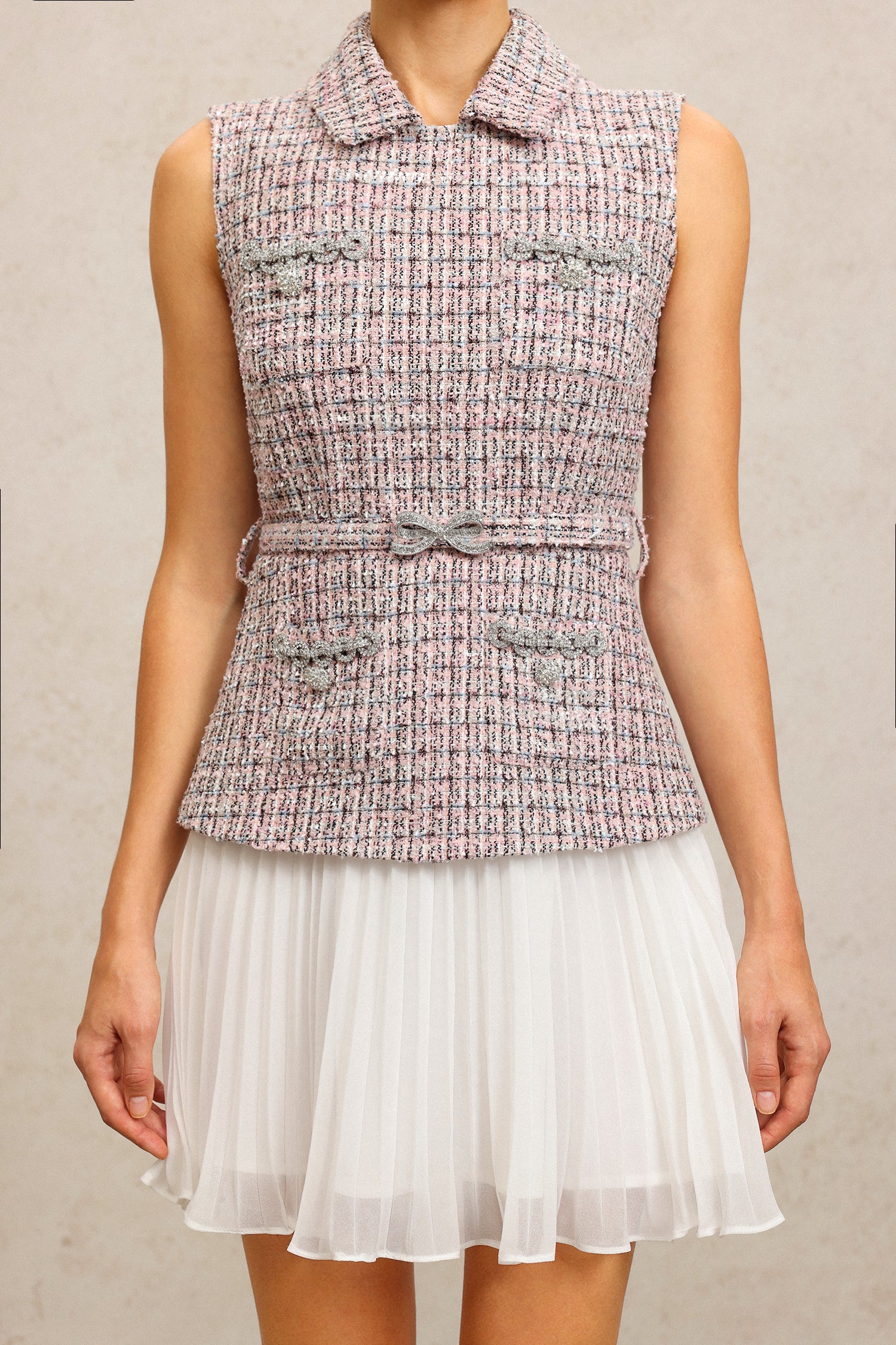 Gail Lapel Sleeveless Folds Mini Dress