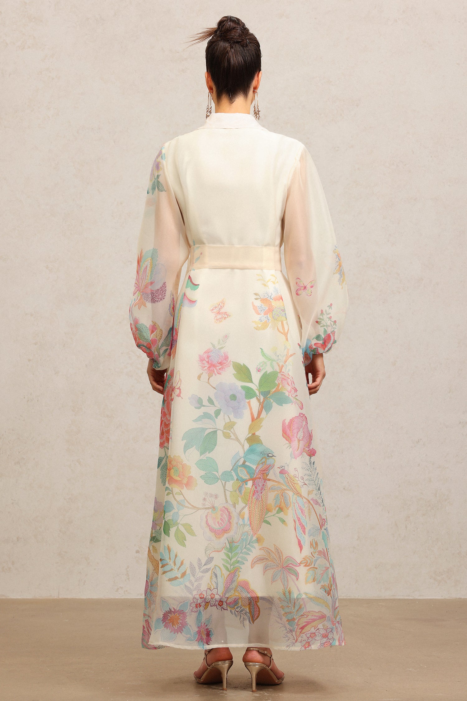 Farrah Lapel Long Sleeves Flowers Printed Maxi Dress