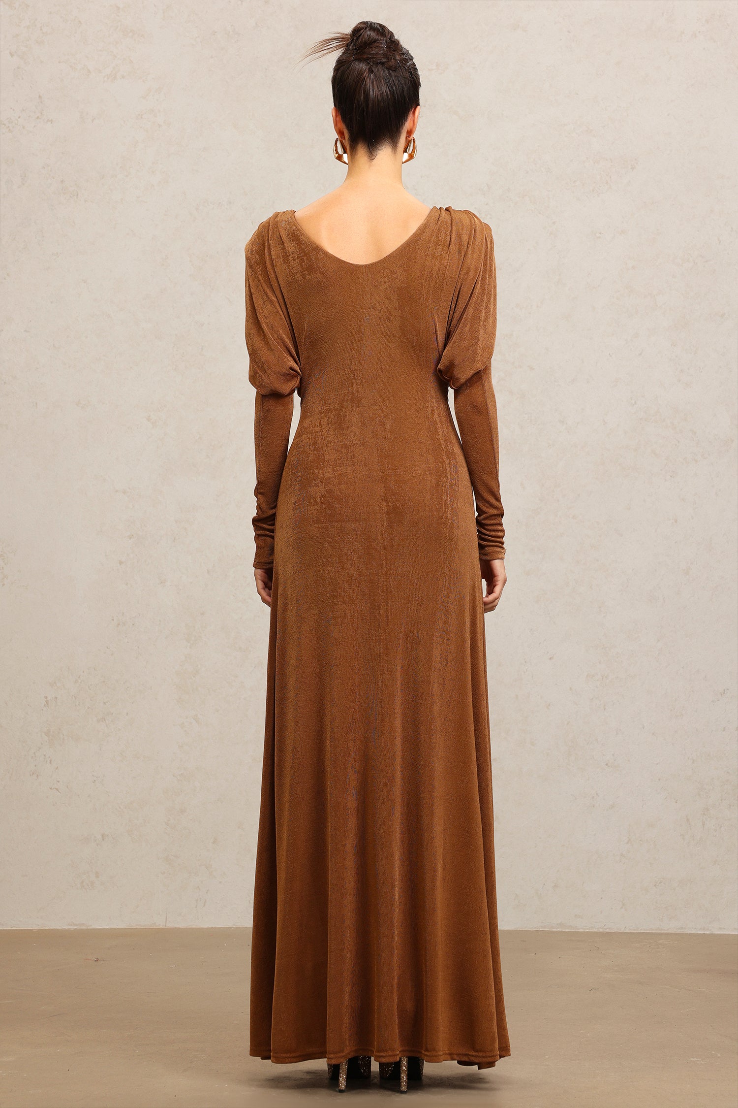 Rimo Long Sleeves Folds Maxi Dress