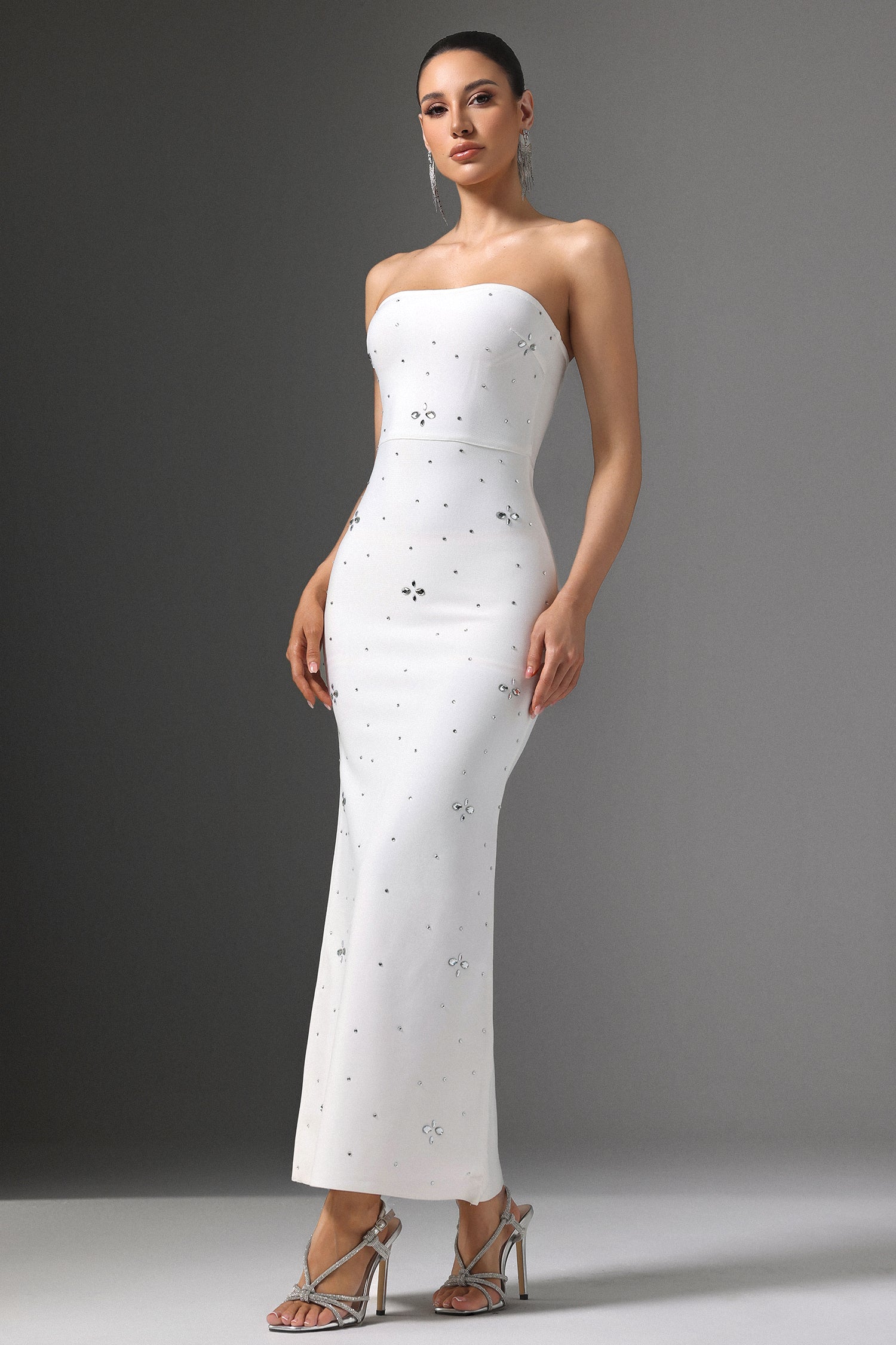 Xacier Strapless Rhinestone Bandage Maxi Dress