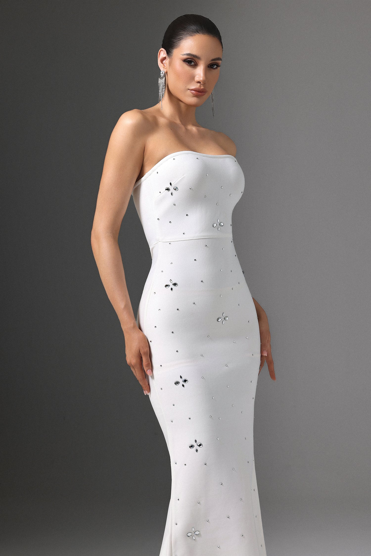 Xacier Strapless Rhinestone Bandage Maxi Dress