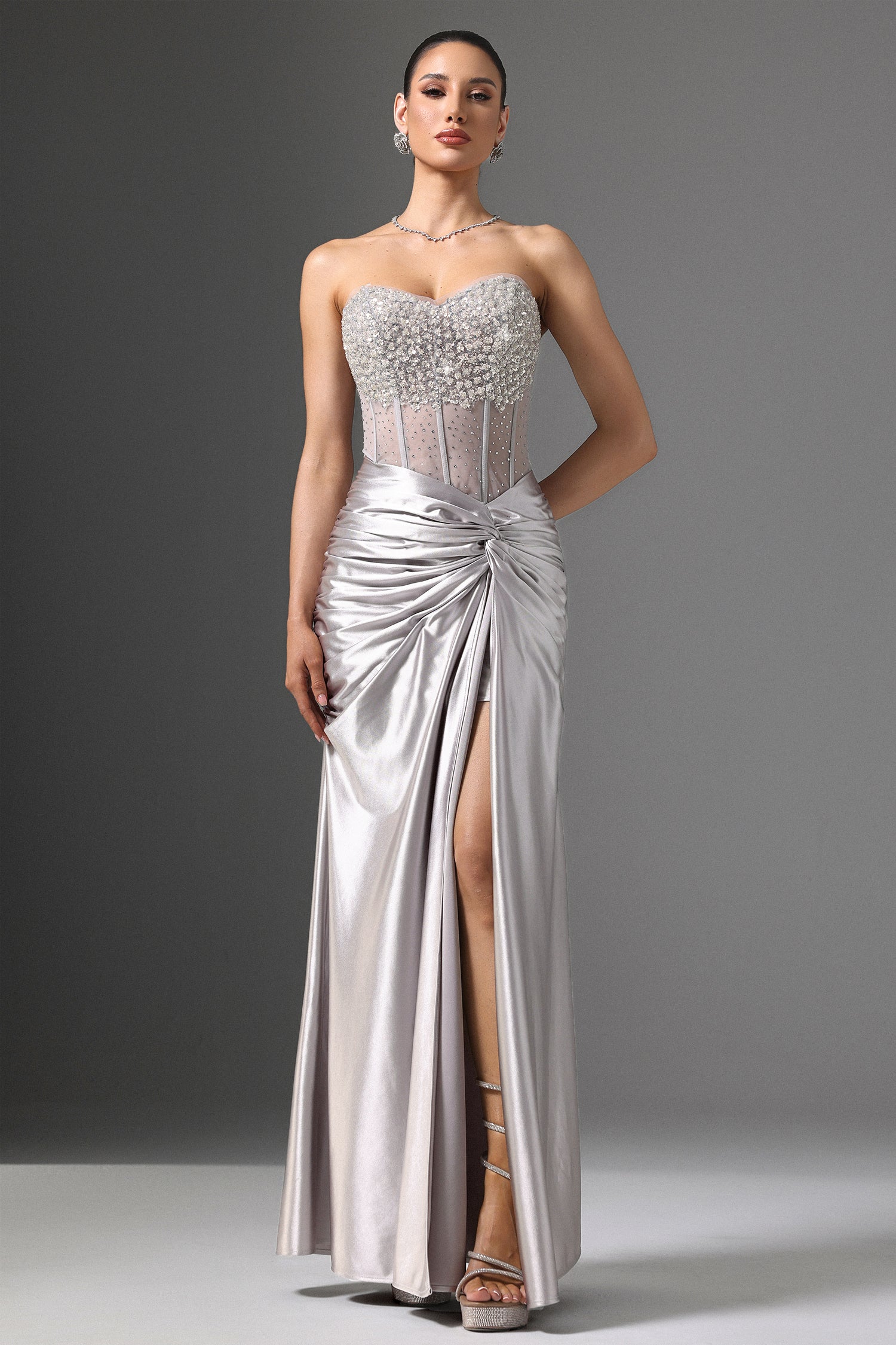 Denny Strapless Sequin High Slit Maxi Dress
