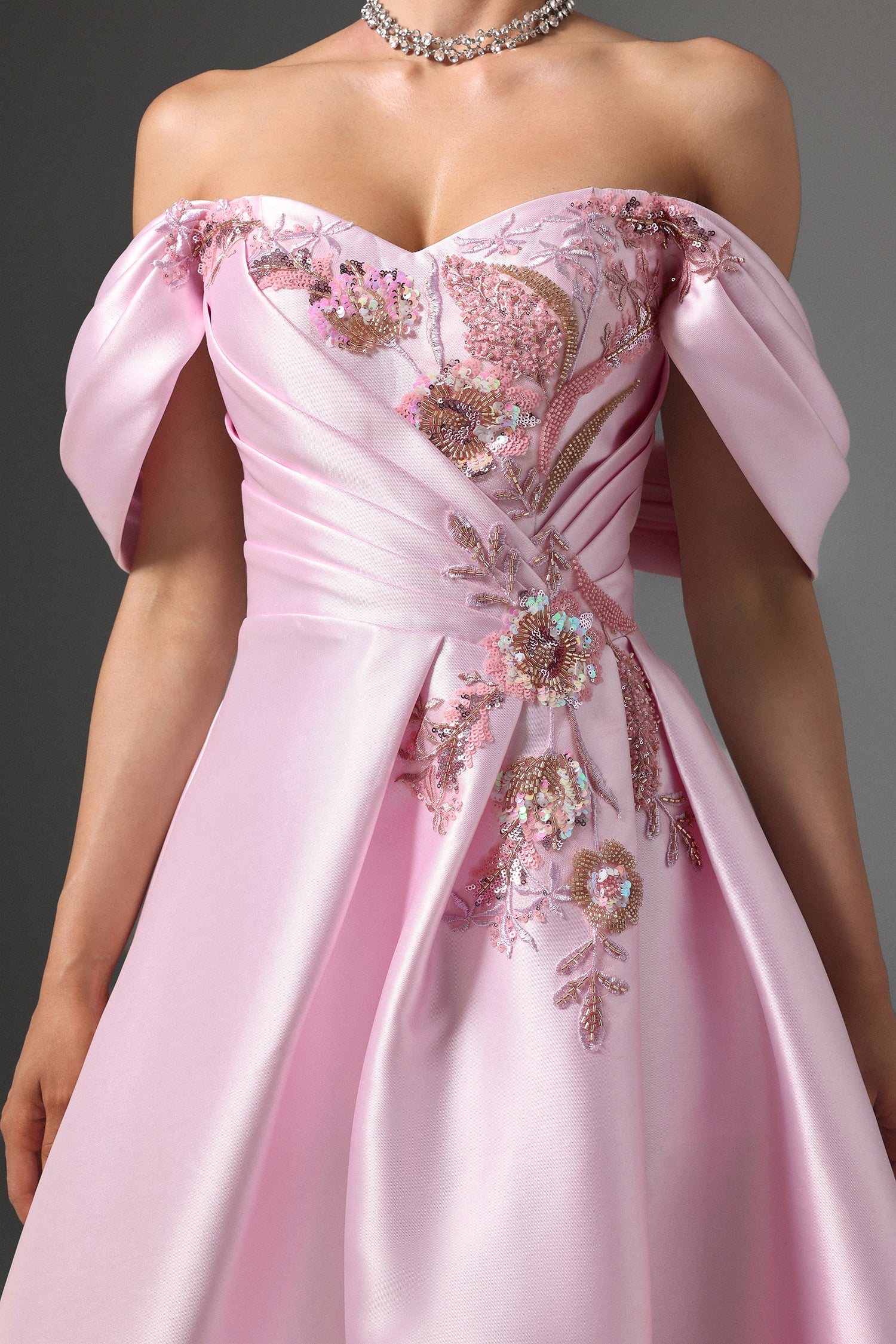 Eseniya Off-Shoulder Floral Embroidered Slit Maxi Dress