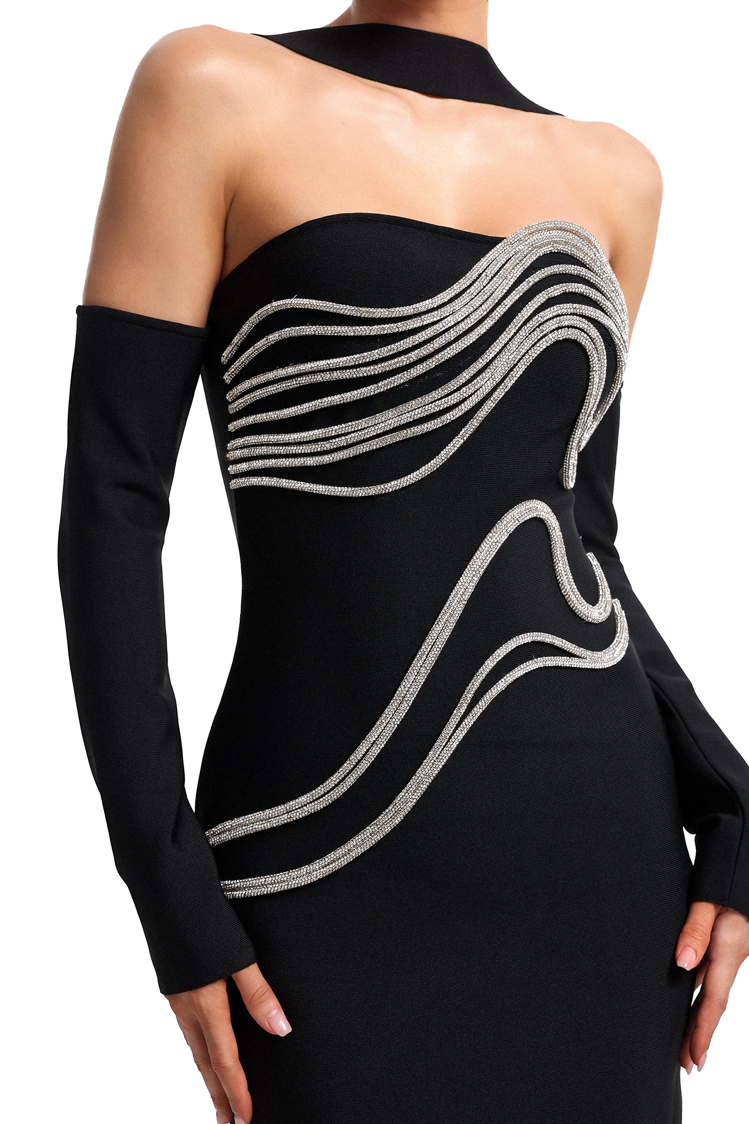 Lokama Strapless Rhinestone Bandage Maxi Dress