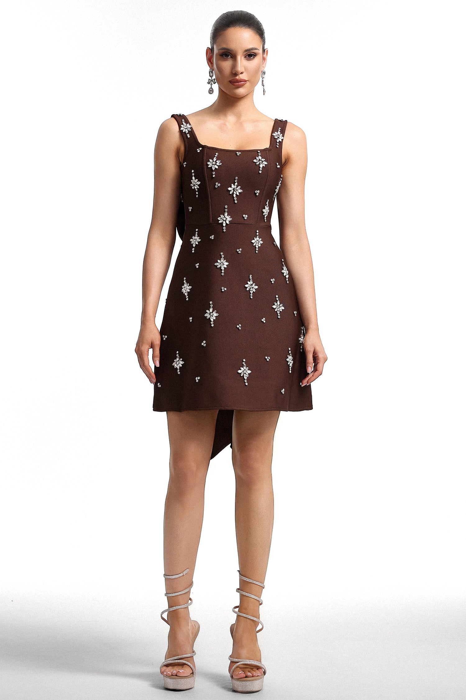 Xaver Square Neck Rhinestone Bandage Maxi Dress