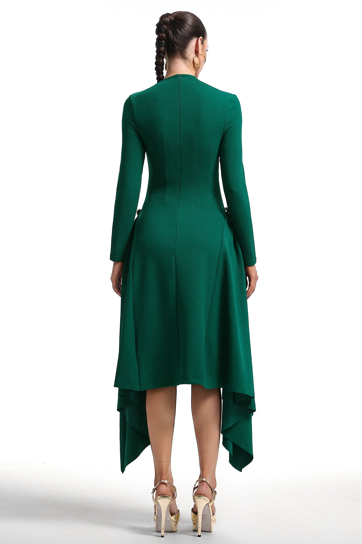 Sylvia Long Sleeves Green Midi Dress