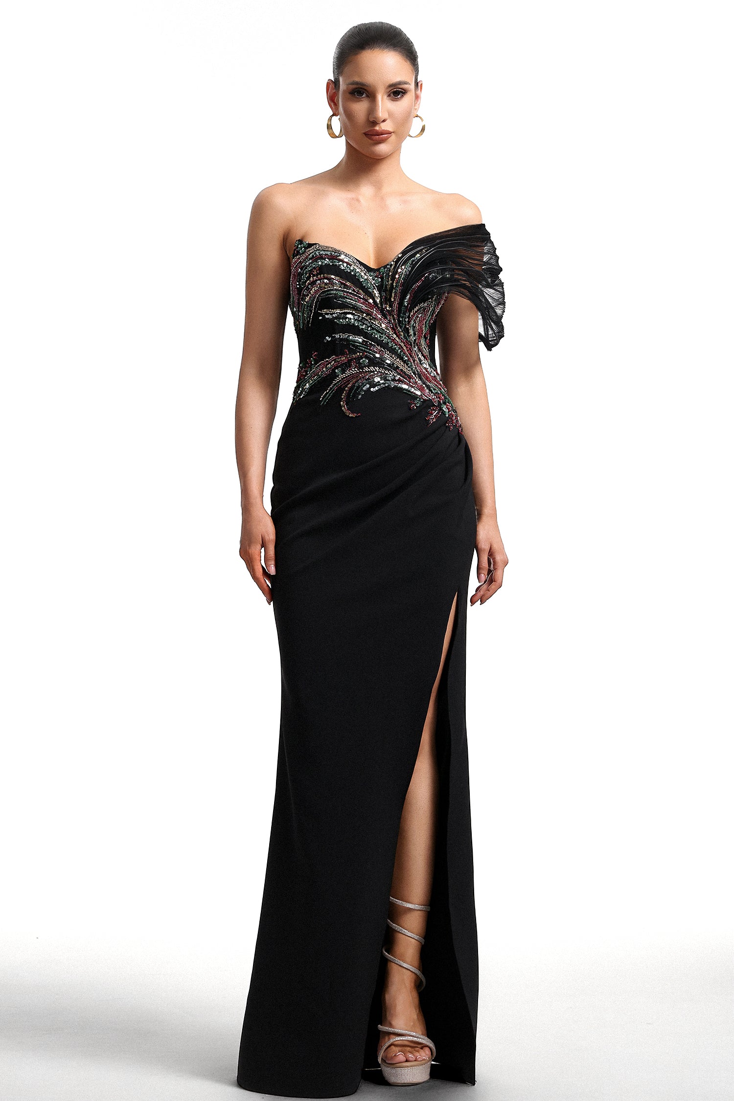 Stolen Strapless Sequin Embroidered Slit Bandage Maxi Dress