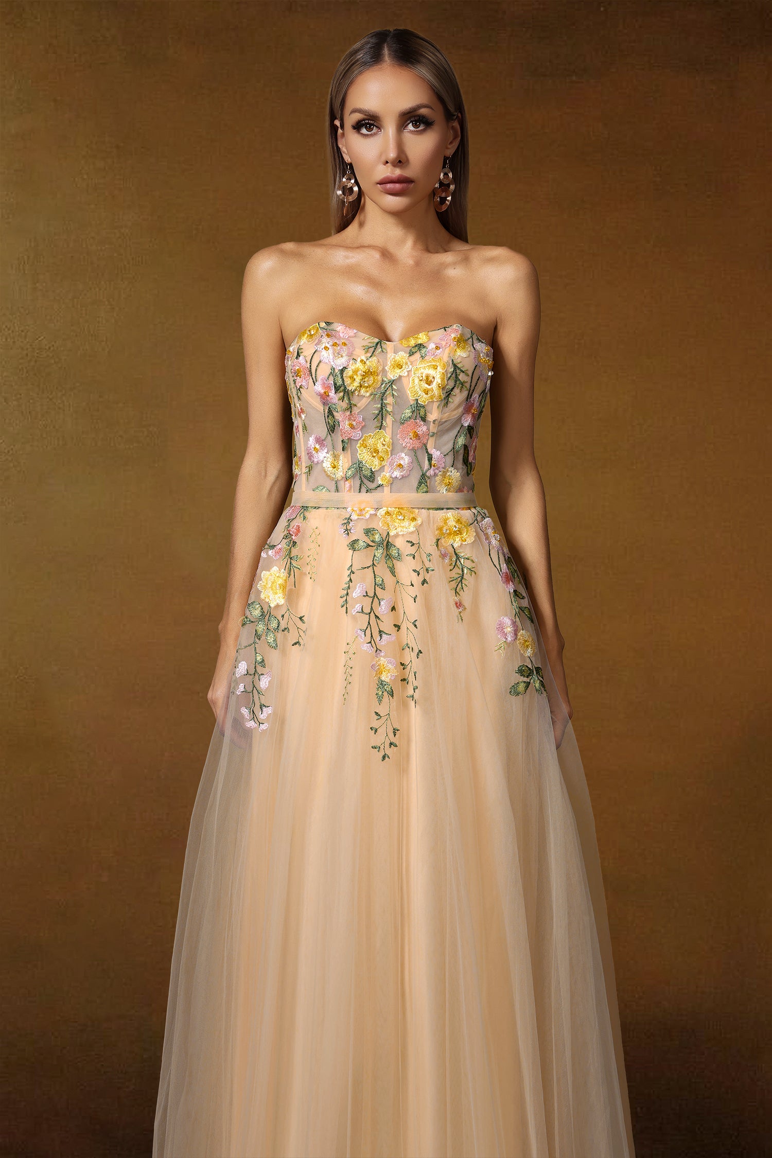 Falae Strapless Floral Embroidered Maxi Dress