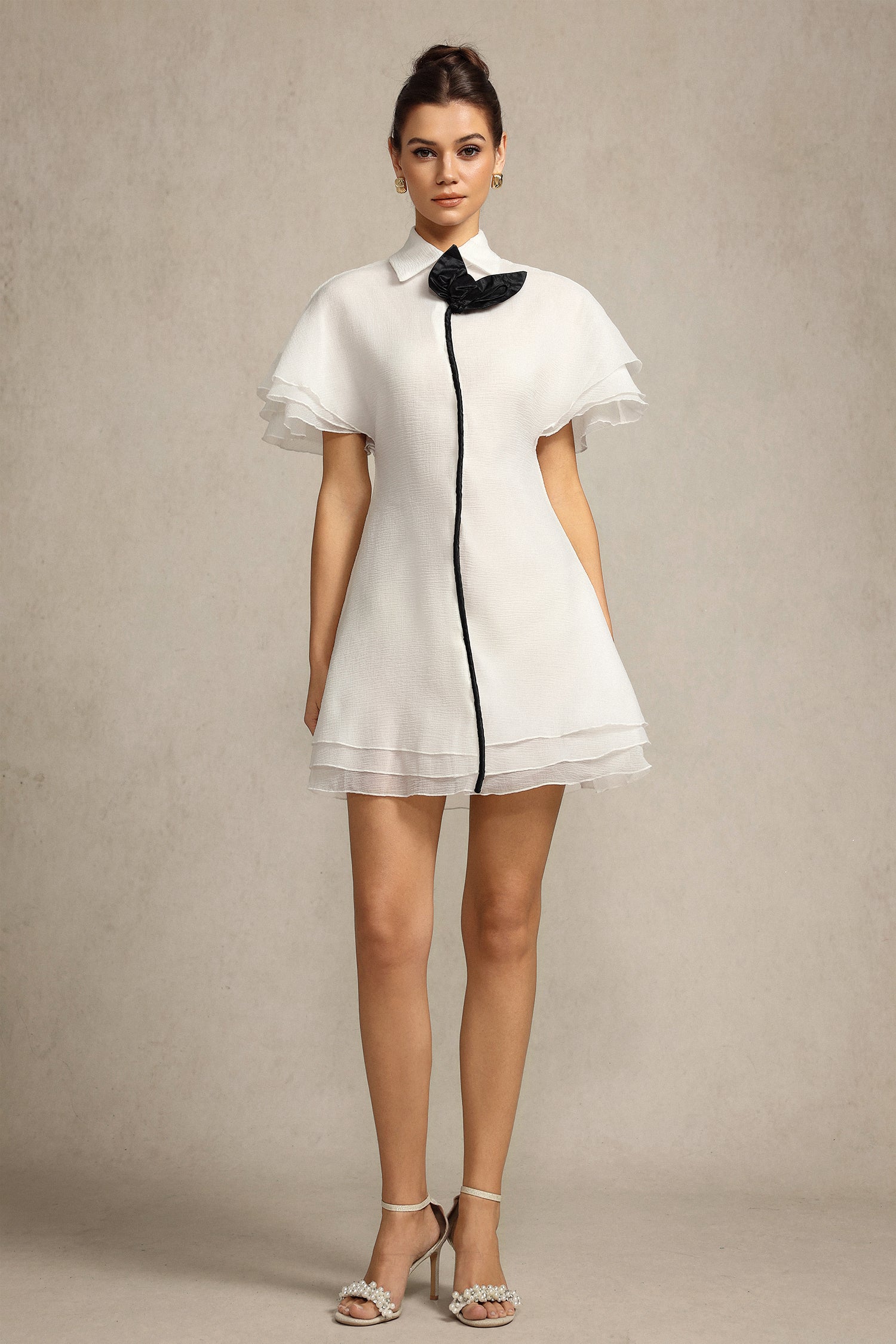 Nancy Short Sleeves Flowers Mini Dress