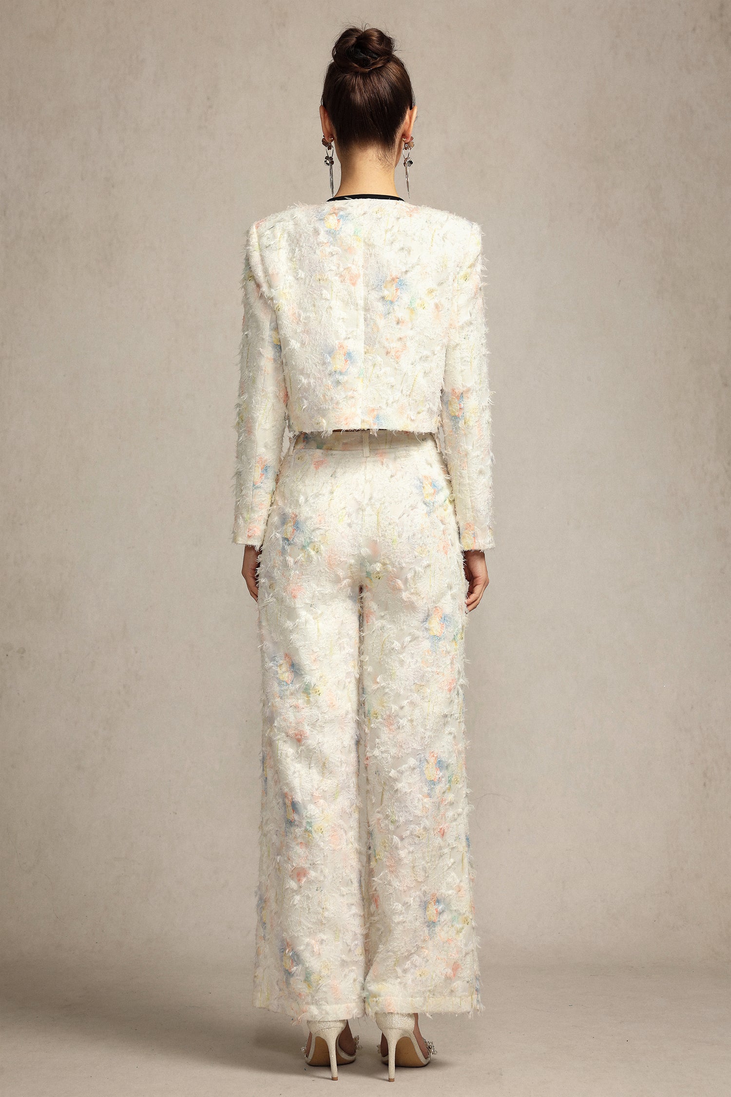 Sarna Round Neck Bowknot Printed Top And Pants Two-Piece Set