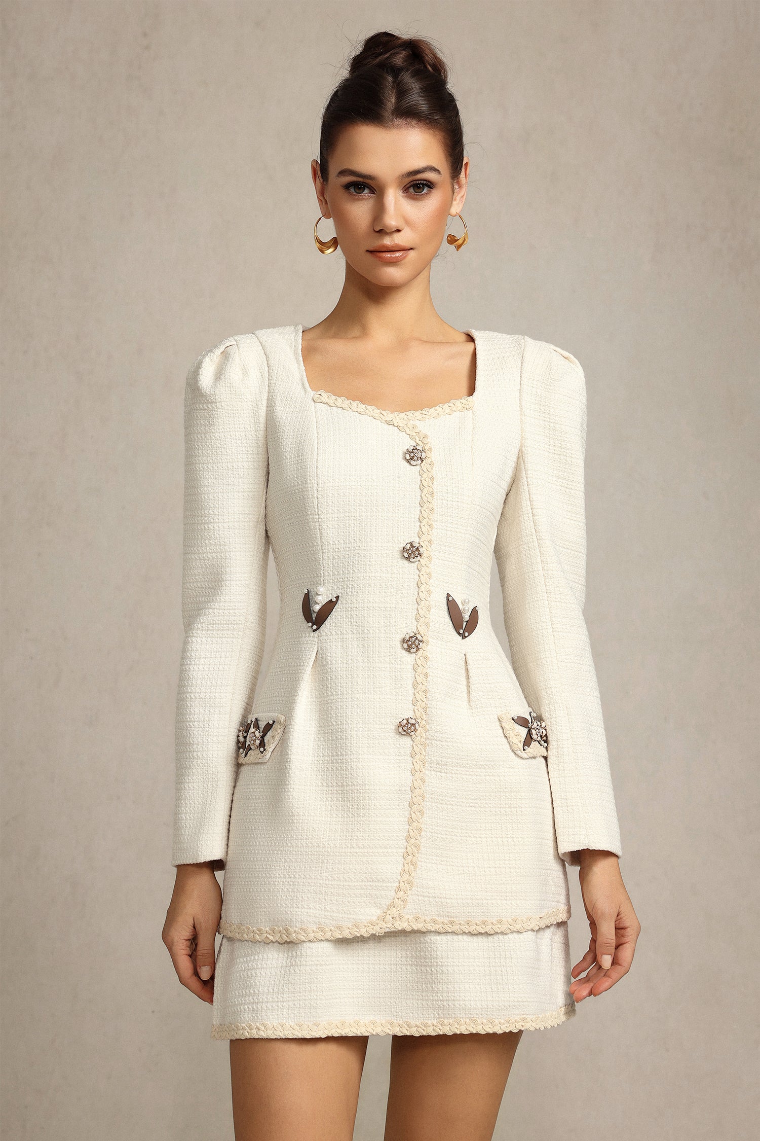 Rebecca Square Collar Long Sleeves False Two-Piece Mini Dress