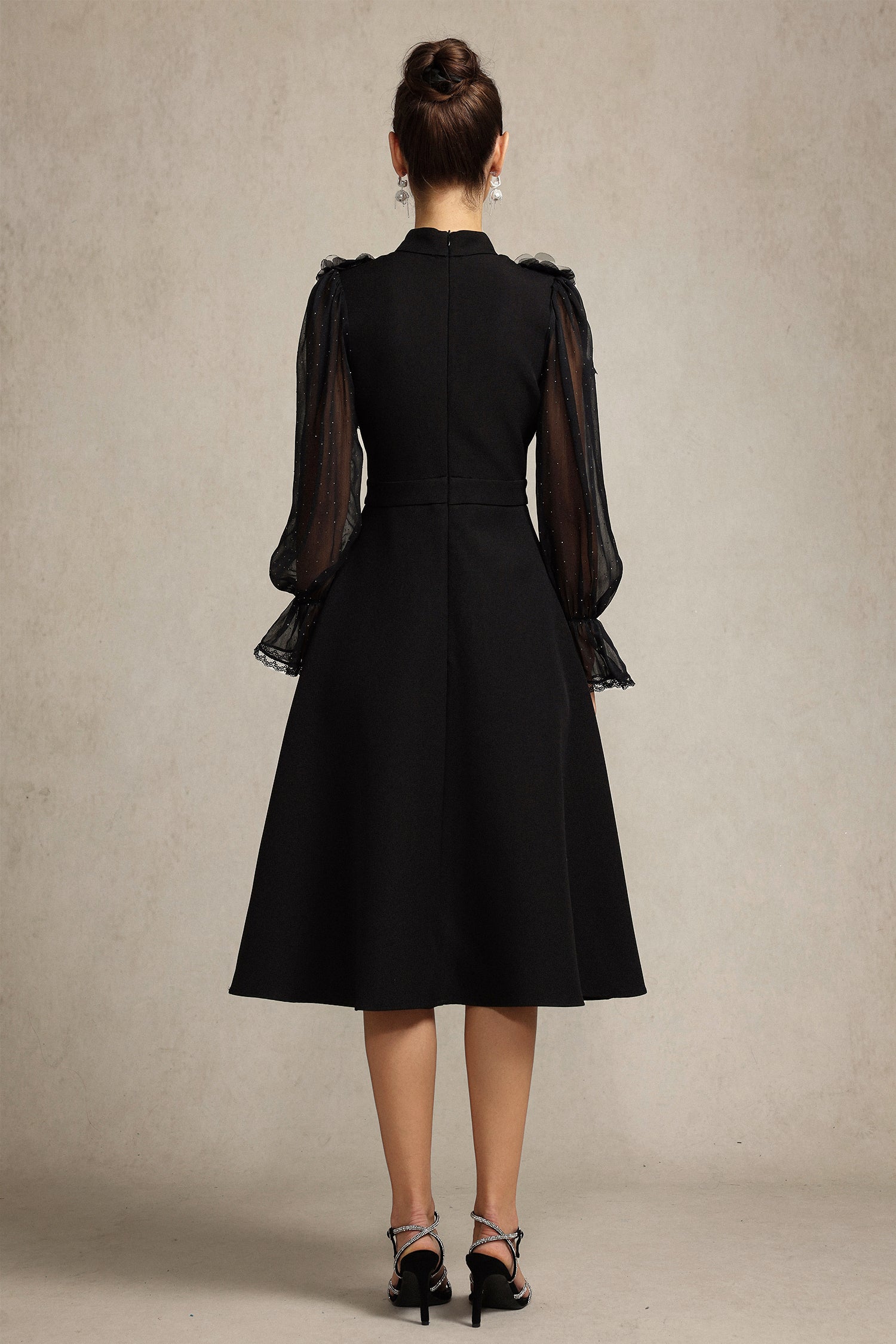 Roto Long Sleeves False Two-Piece Flowers Midi Dress