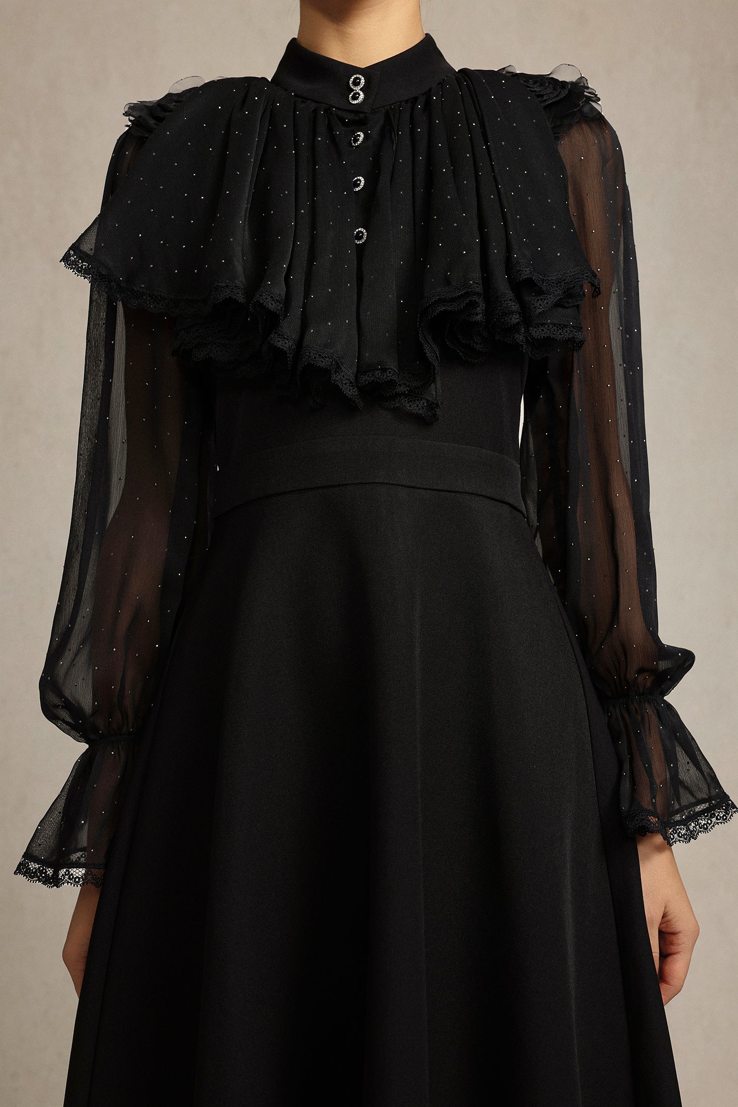 Roto Long Sleeves False Two-Piece Flowers Midi Dress